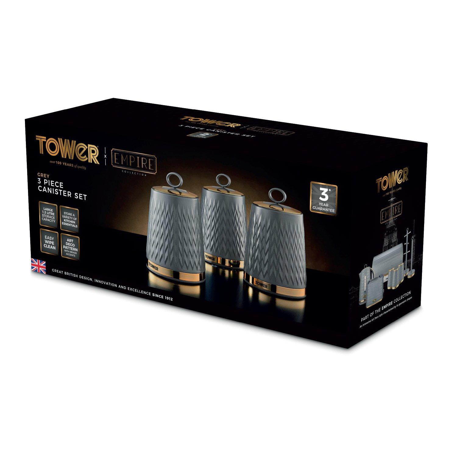Grey - Tower - Empire Set Of 3 Canisters - 9