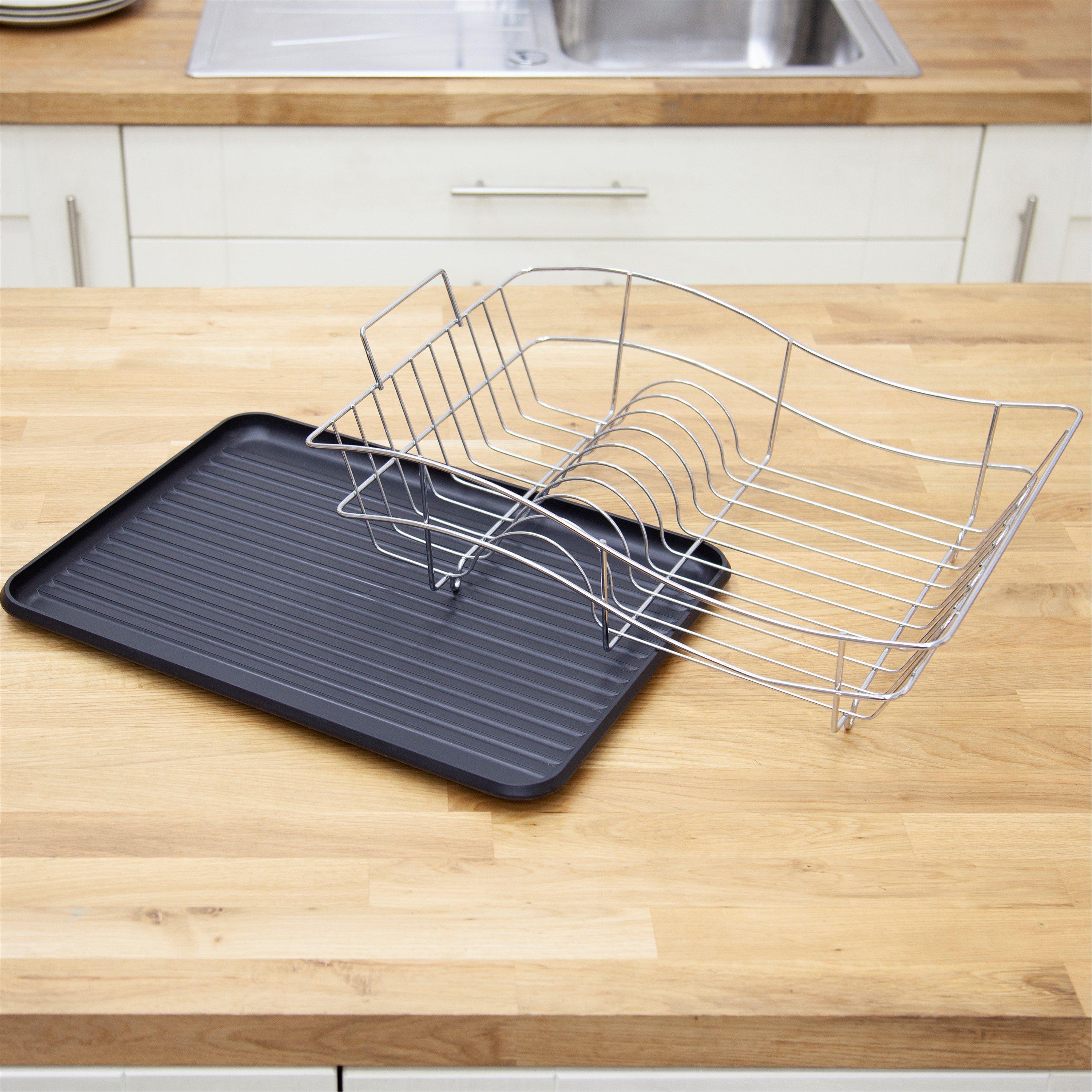 Black - Tower - Essentials Dish Rack With Tray - 8