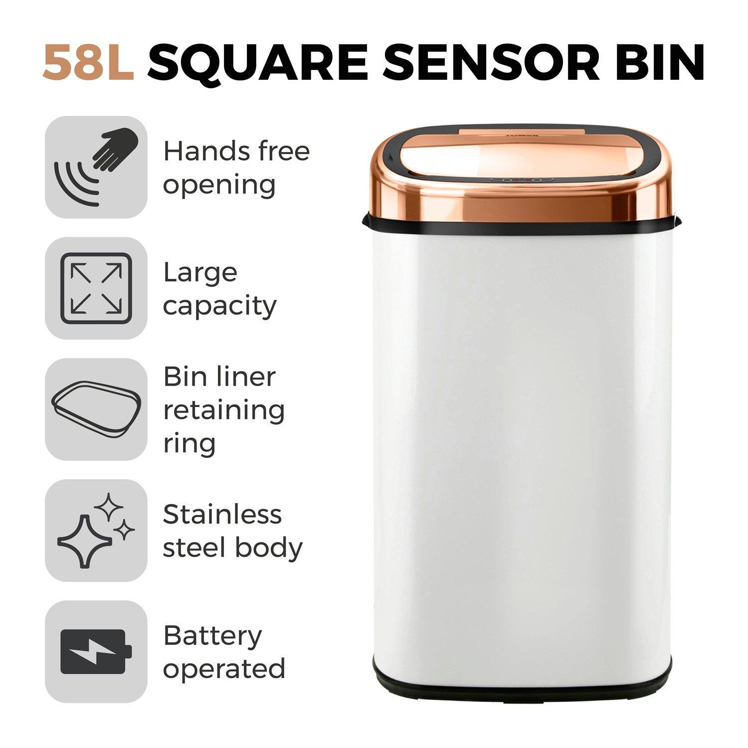 White - Tower - Rose Gold 58 Litre Square Sensor Bin - 2