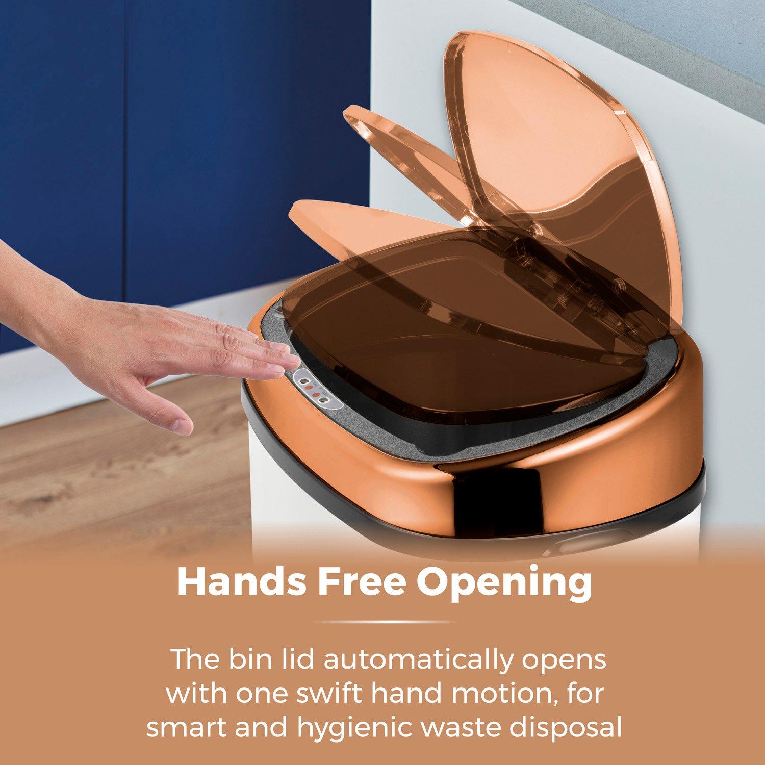 White - Tower - Rose Gold 58 Litre Square Sensor Bin - 3