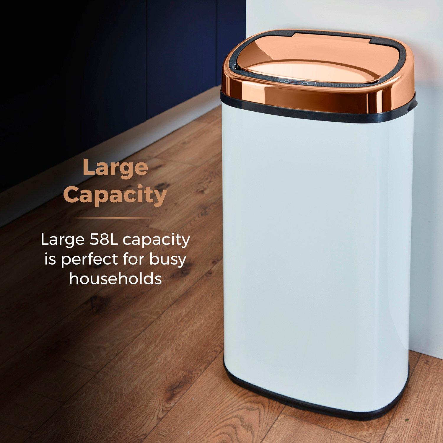 White - Tower - Rose Gold 58 Litre Square Sensor Bin - 4
