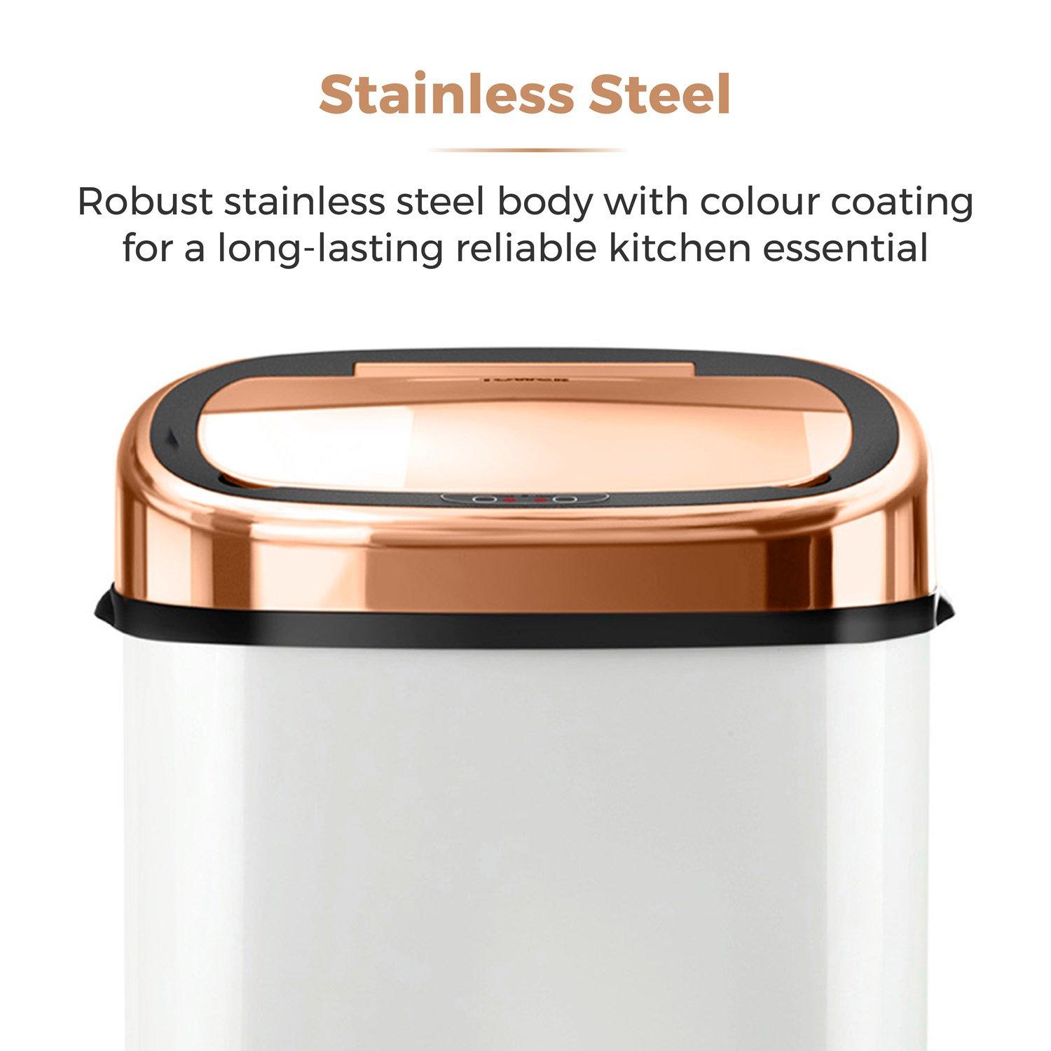 White - Tower - Rose Gold 58 Litre Square Sensor Bin - 6