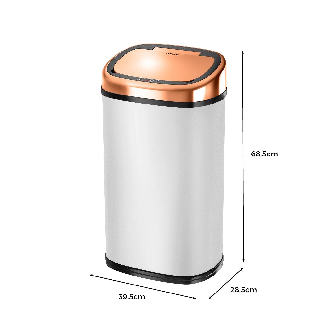 White - Tower - Rose Gold 58 Litre Square Sensor Bin - 8