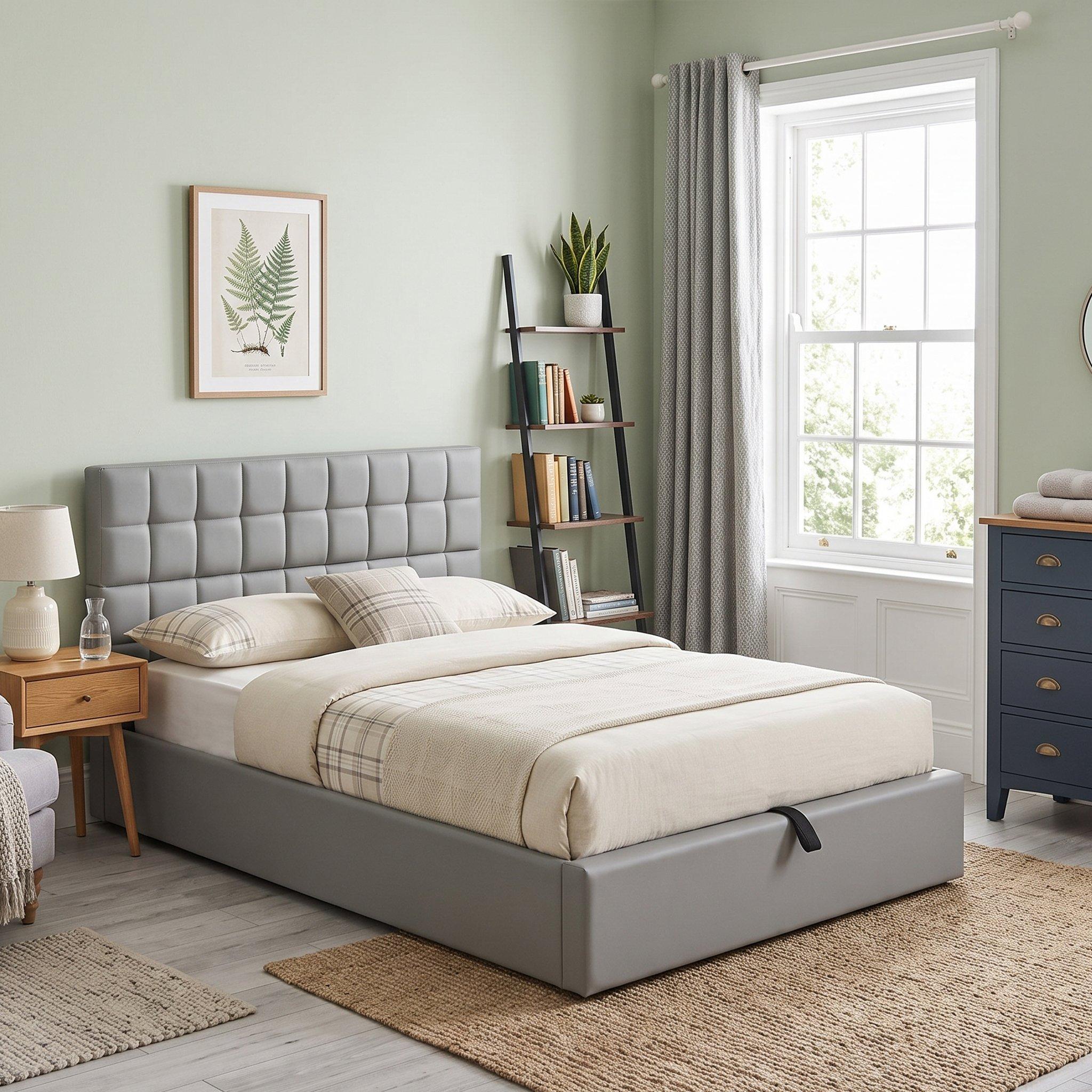 Grey - Urban Meuble - Hydraulic Upholstered Bed with Storage Drawers - 1
