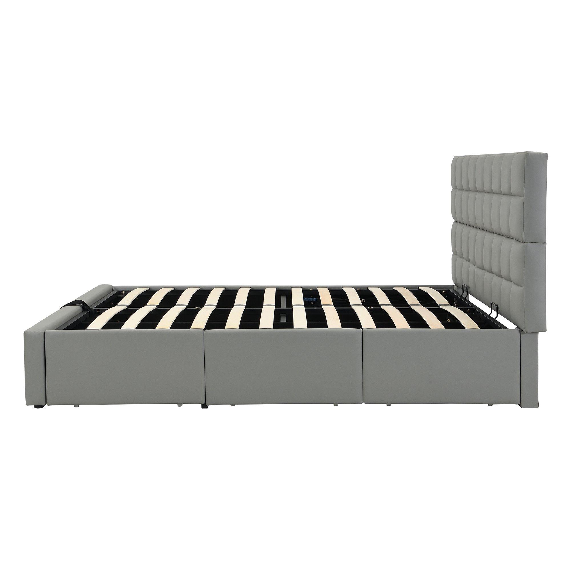 Grey - Urban Meuble - Hydraulic Upholstered Bed with Storage Drawers - 11
