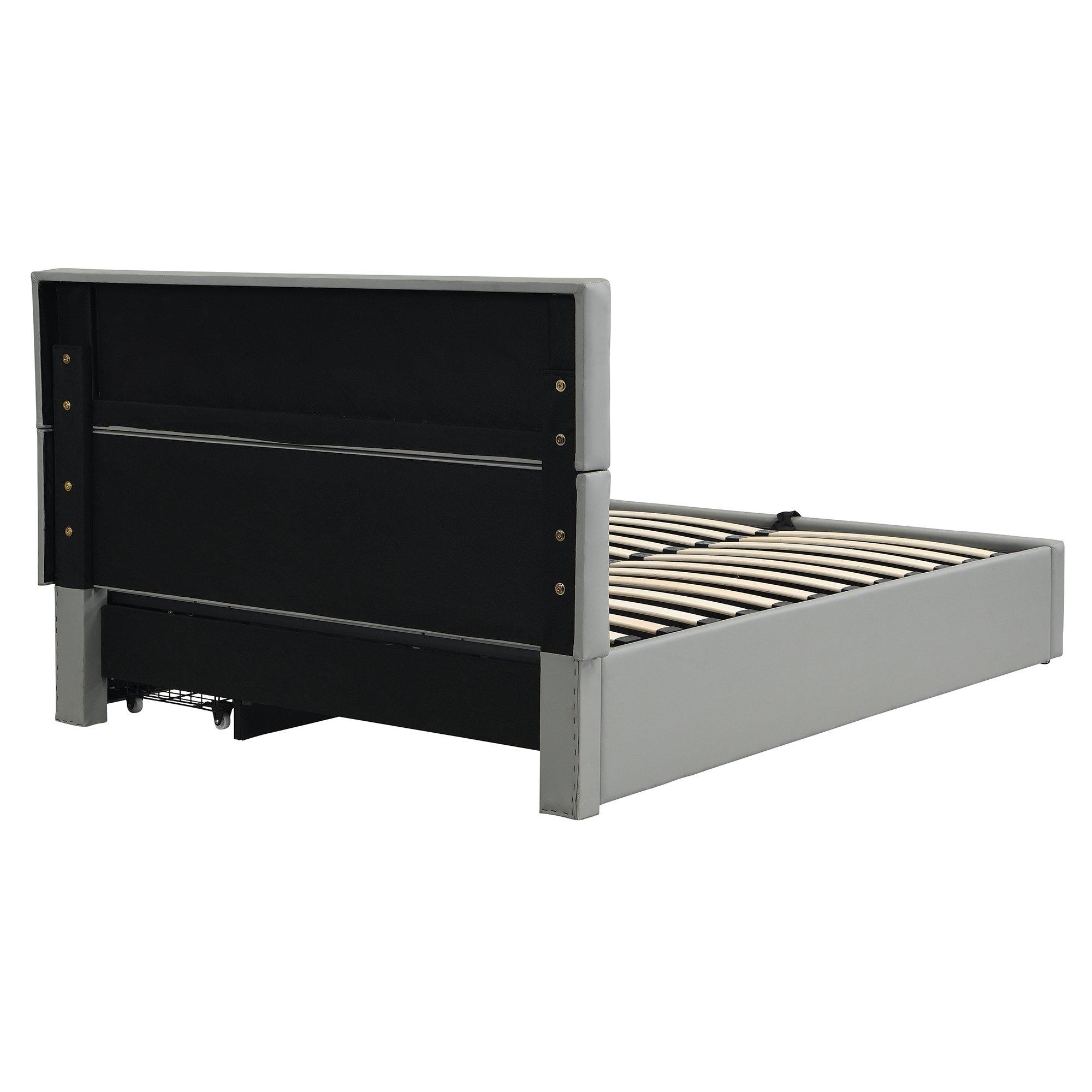 Grey - Urban Meuble - Hydraulic Upholstered Bed with Storage Drawers - 12