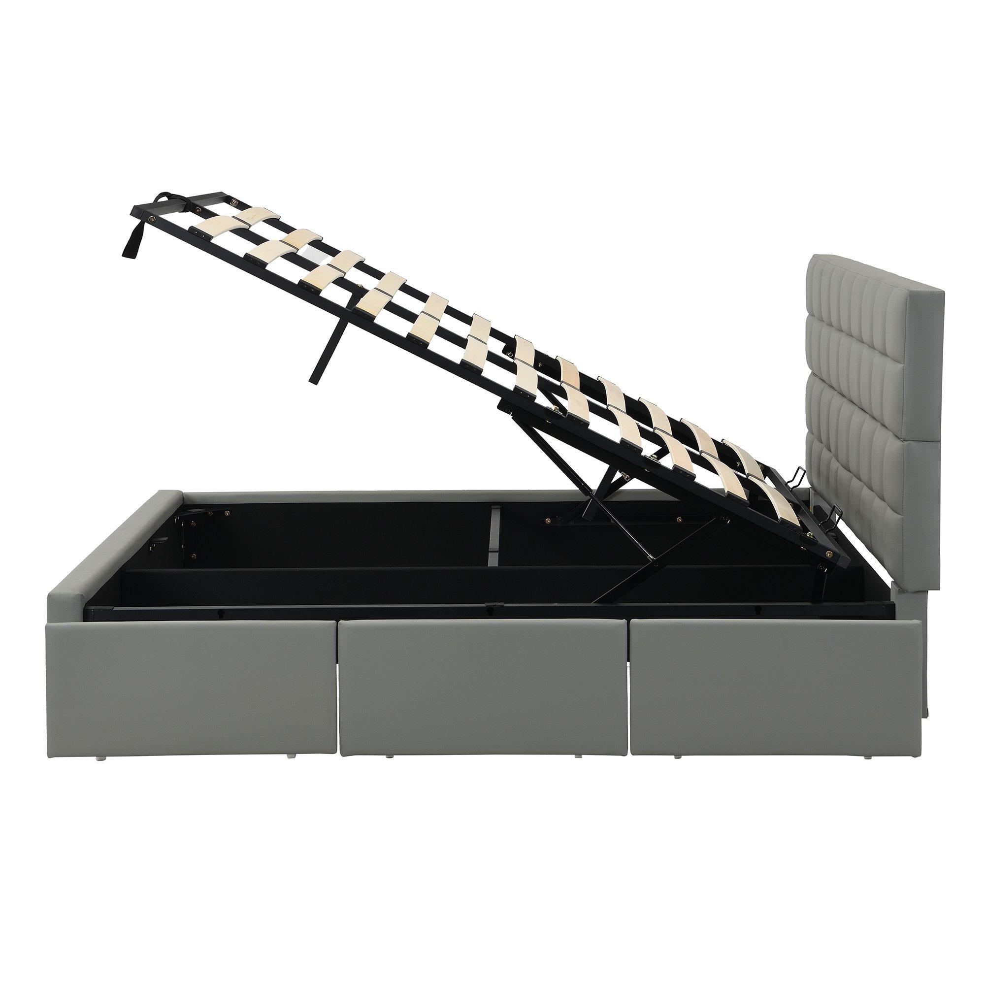 Grey - Urban Meuble - Hydraulic Upholstered Bed with Storage Drawers - 14