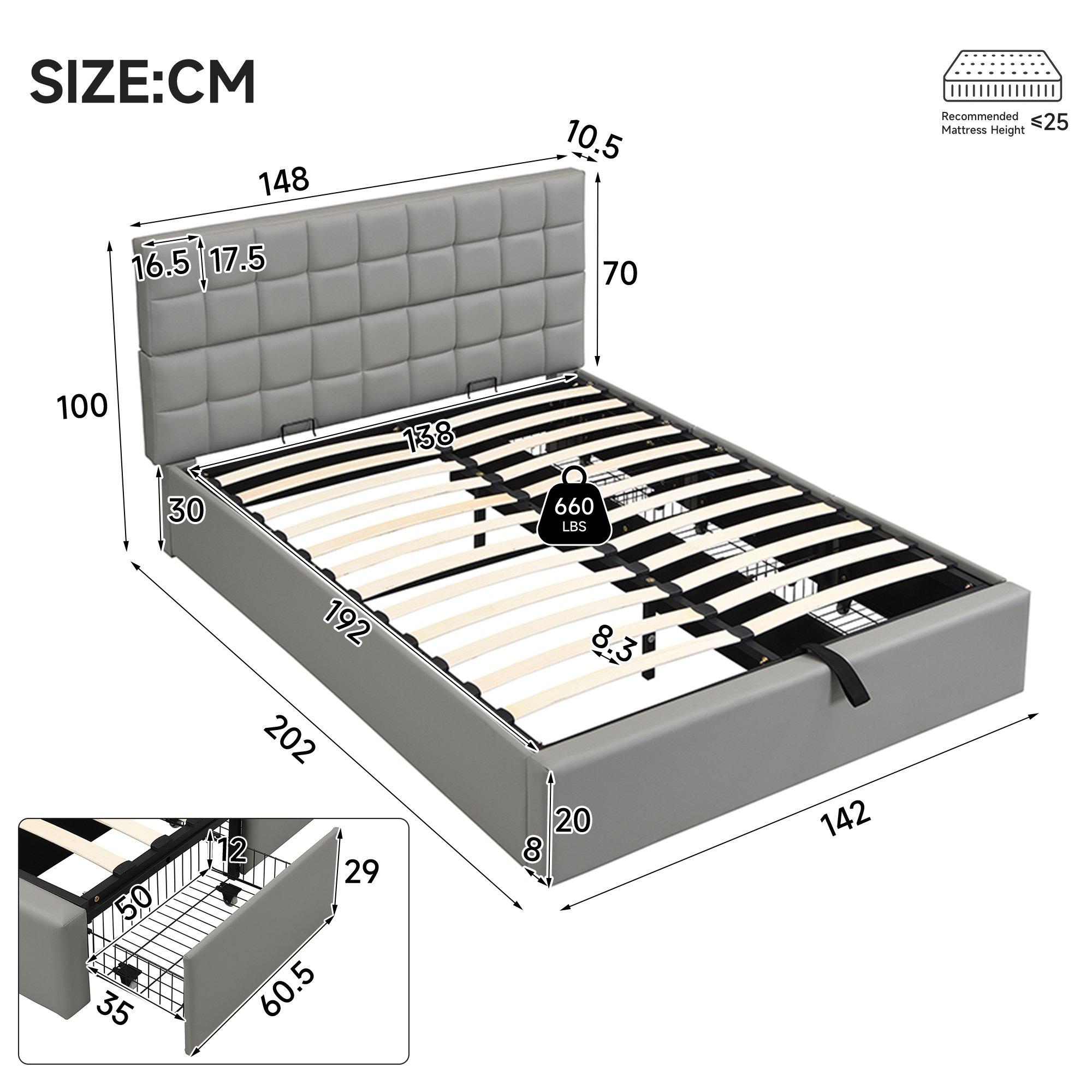 Grey - Urban Meuble - Hydraulic Upholstered Bed with Storage Drawers - 6