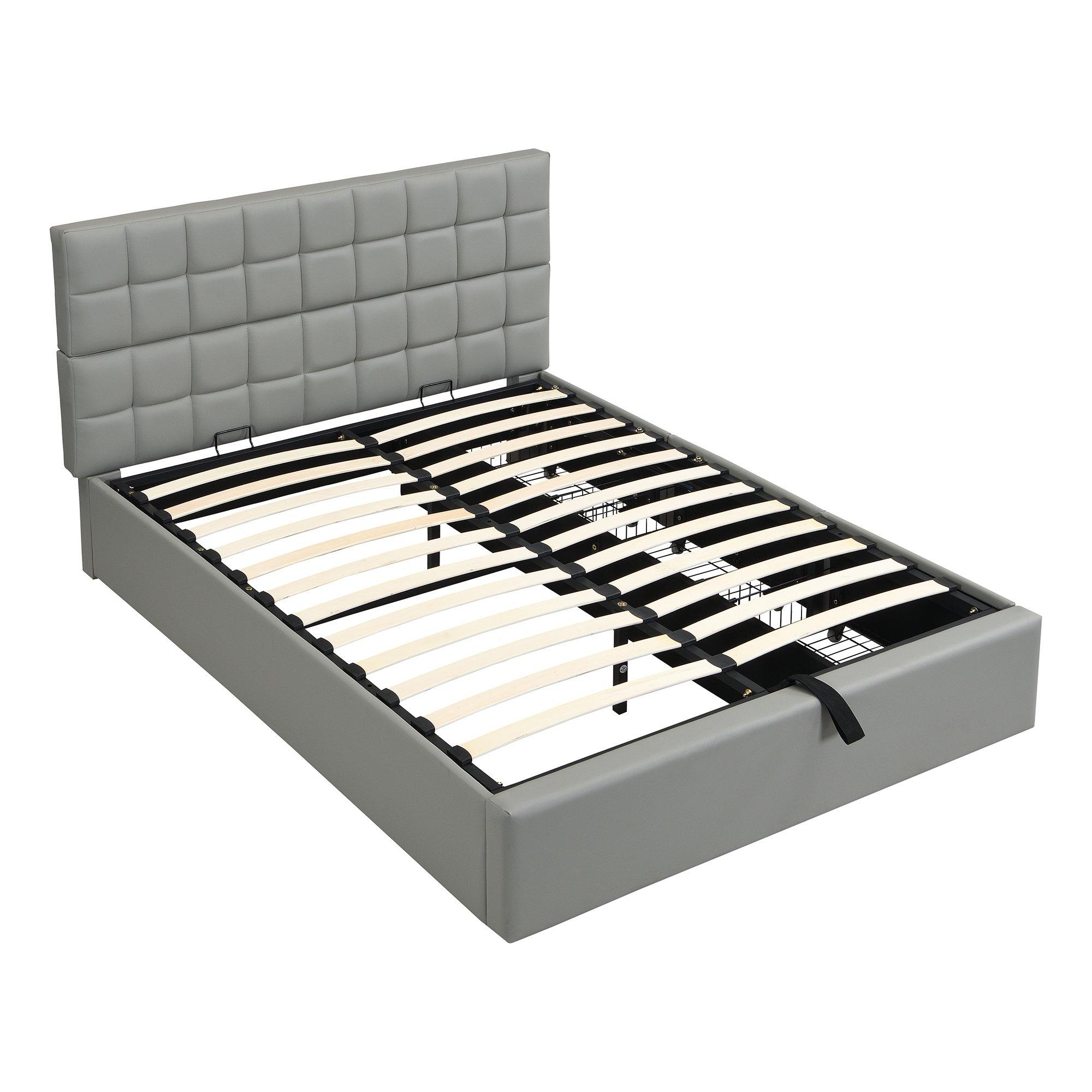 Grey - Urban Meuble - Hydraulic Upholstered Bed with Storage Drawers - 8