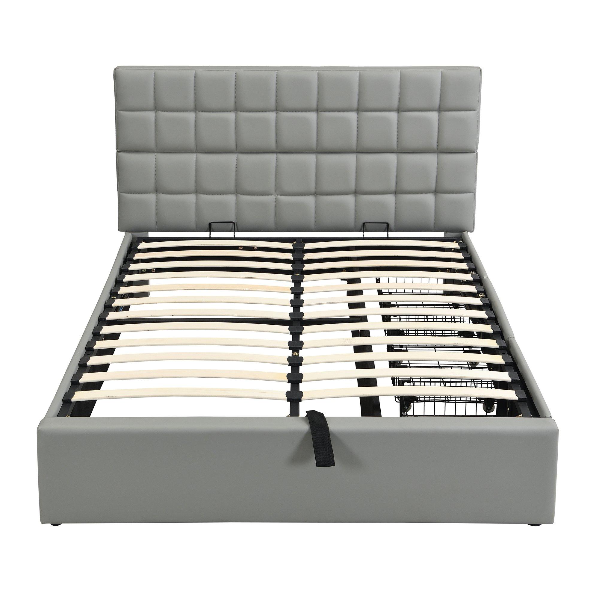 Grey - Urban Meuble - Hydraulic Upholstered Bed with Storage Drawers - 9