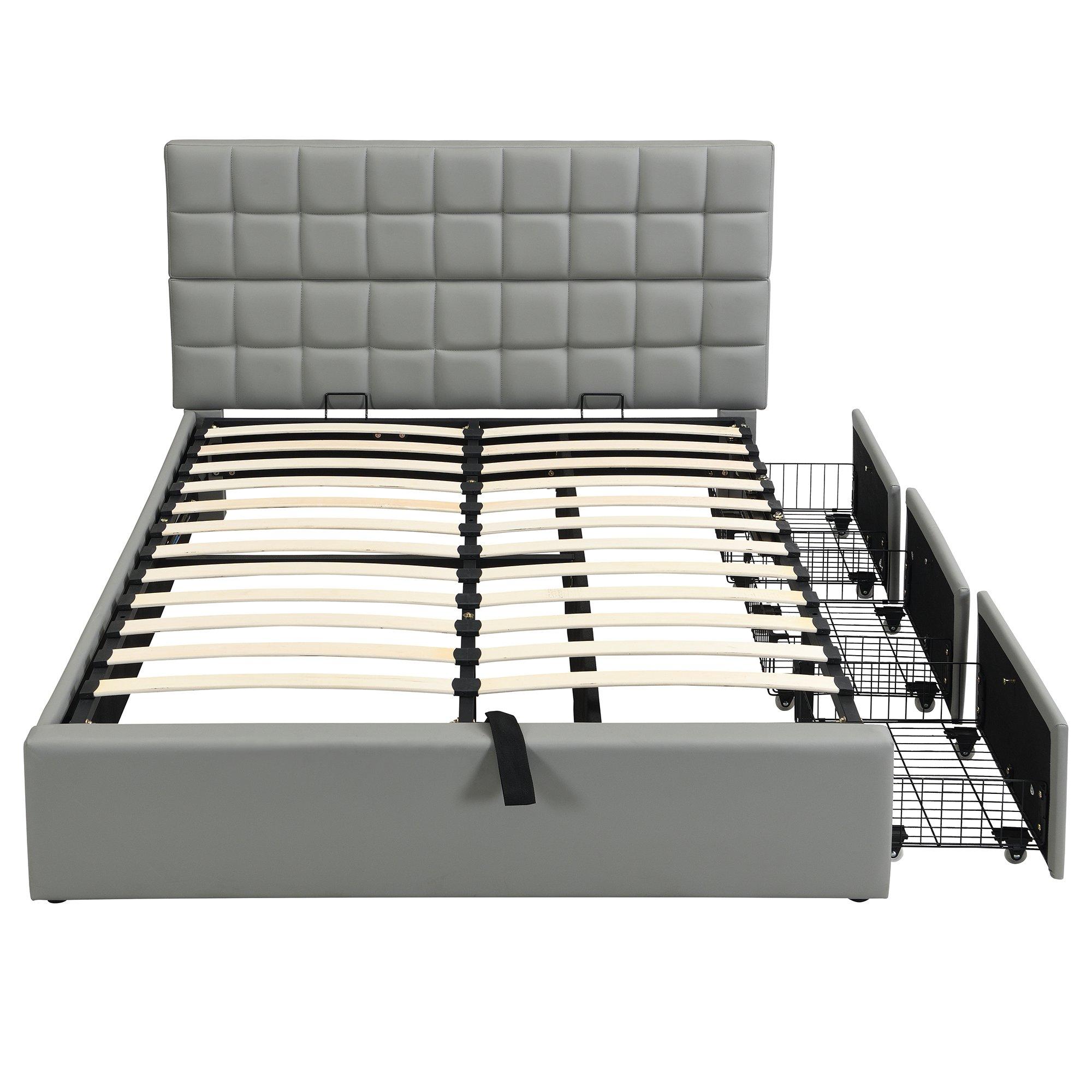 Grey - Urban Meuble - Hydraulic Upholstered Bed with Storage Drawers - 10
