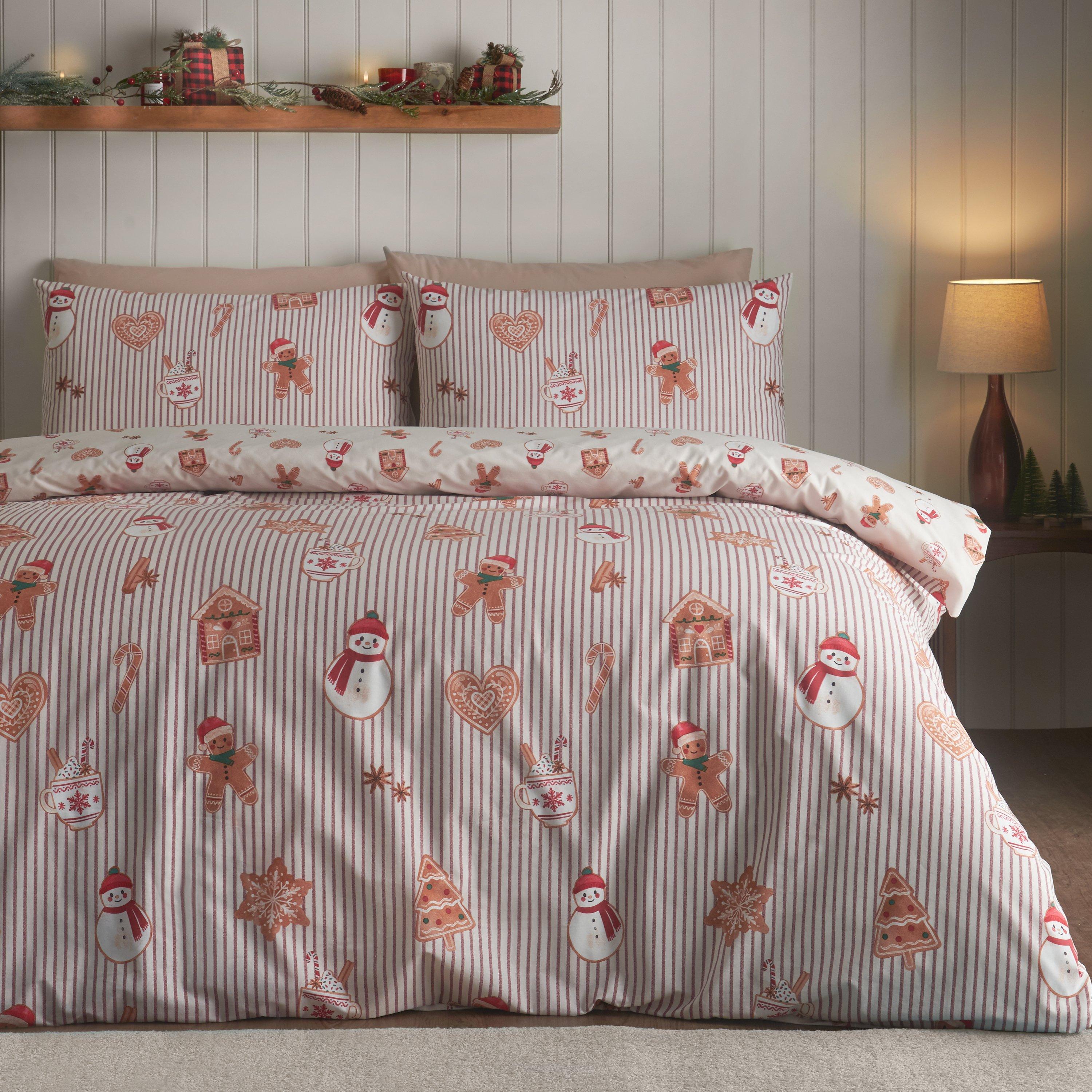 Natural - Catherine Lansfield - Christmas Gingerbread Stripe Duvet Cover Set - 1