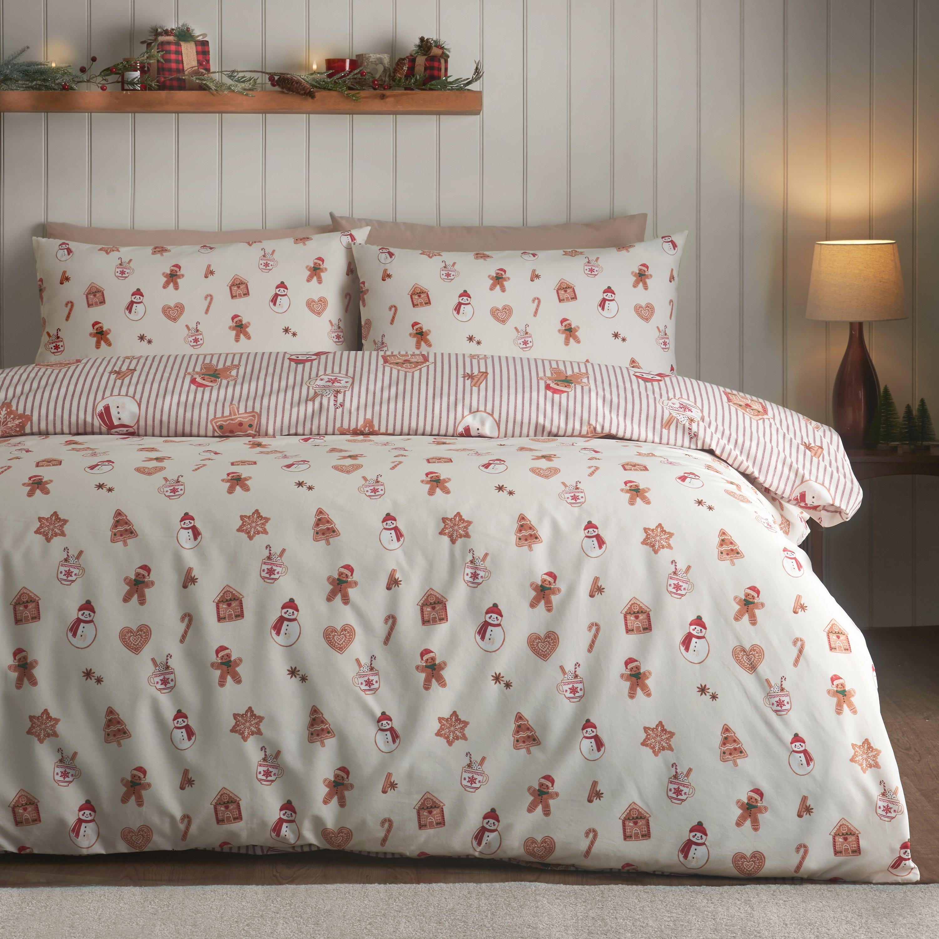 Natural - Catherine Lansfield - Christmas Gingerbread Stripe Duvet Cover Set - 2