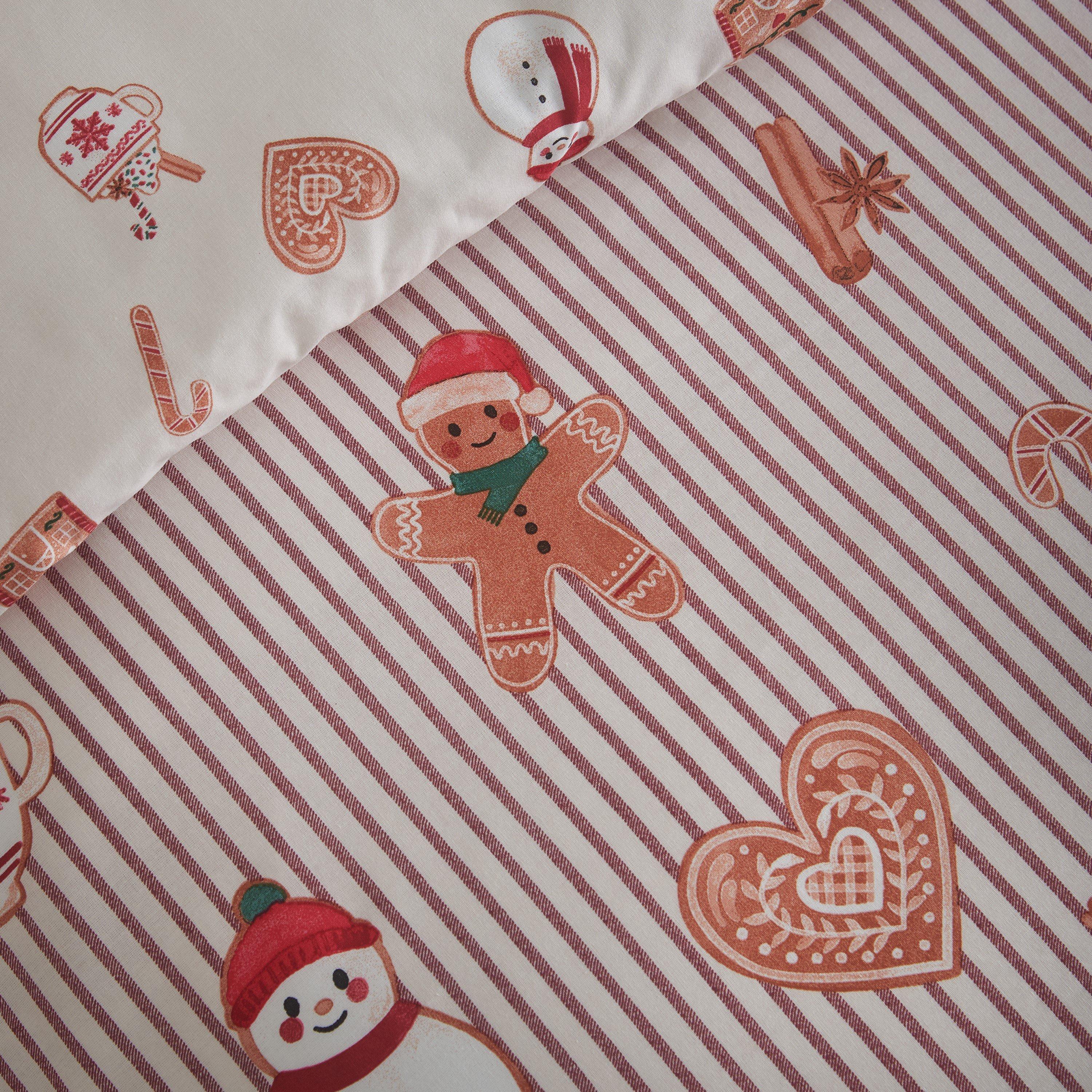 Natural - Catherine Lansfield - Christmas Gingerbread Stripe Duvet Cover Set - 4