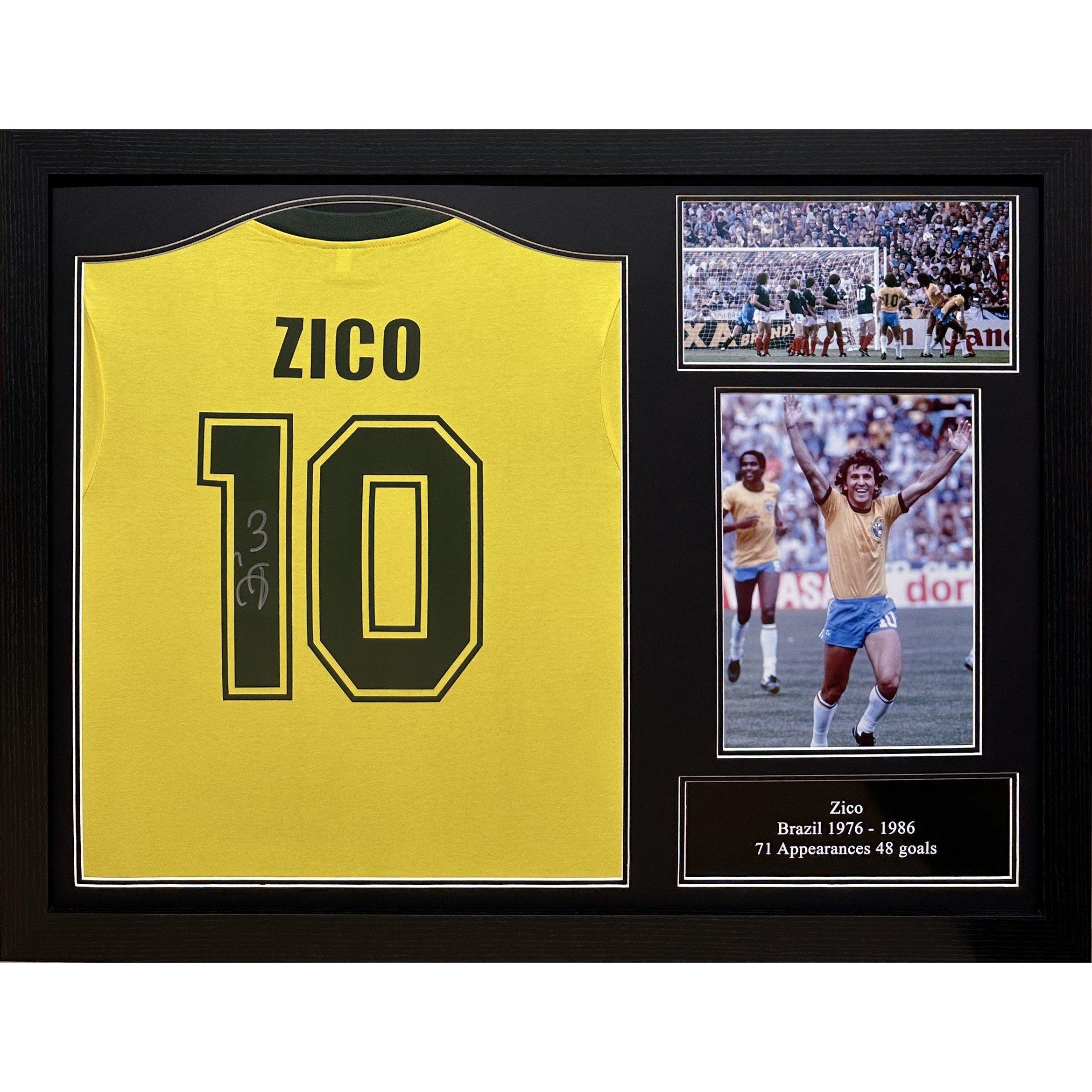 Allstarsignings Ltd  Zico Signed & Framed Brazil Shirt - Yellow