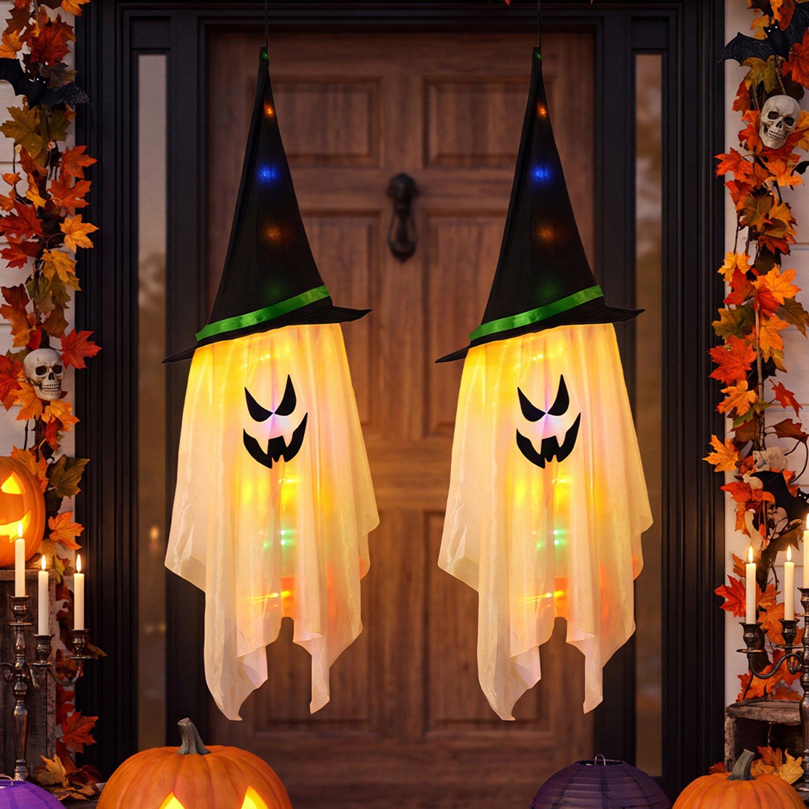Black/White - LIFE IDEAS - 2pcs Halloween LED Glowing Ghost with Witch Hat - 1