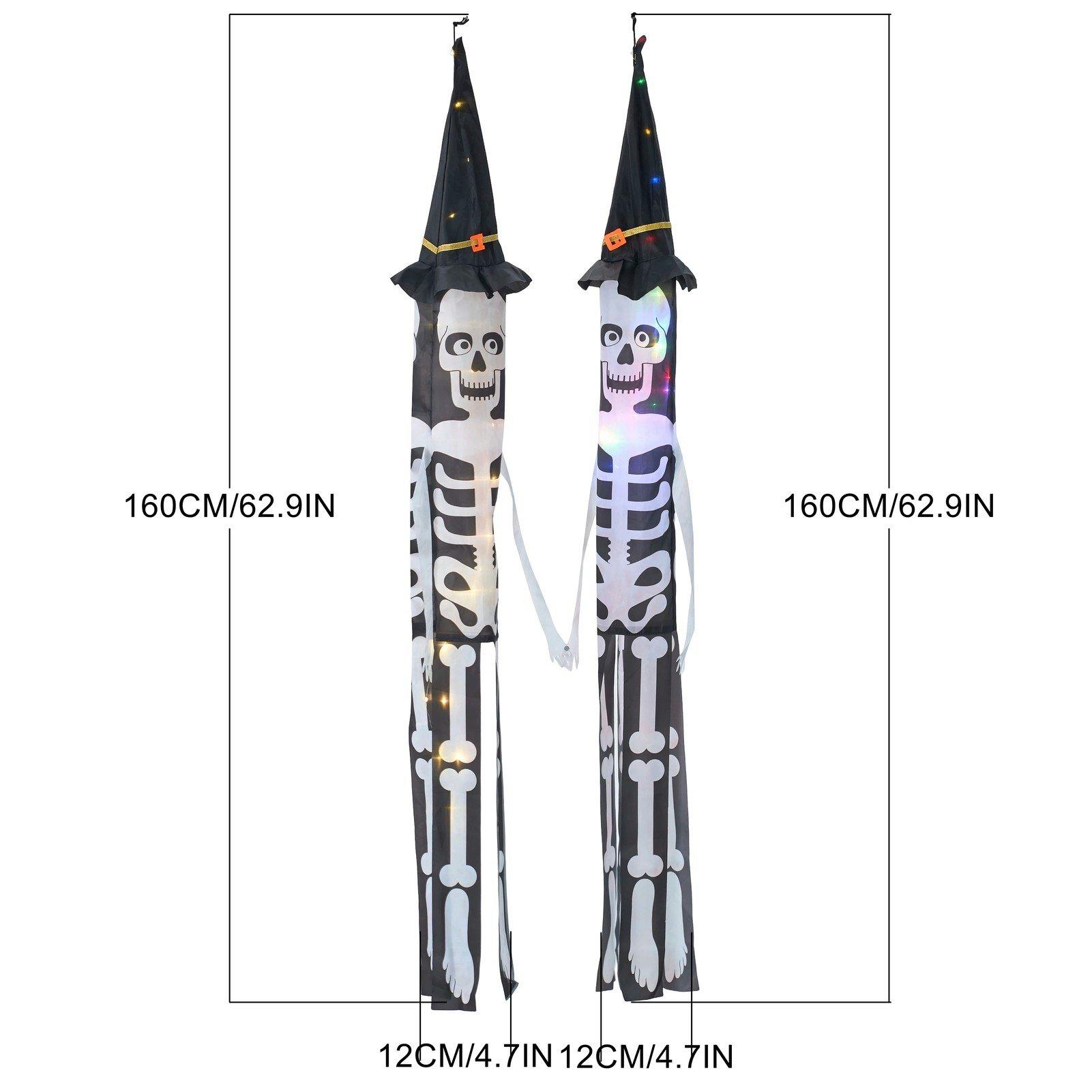 Black/White - LIFE IDEAS - 2pcs Halloween Skeleton Windsocks with Led Lights - 2