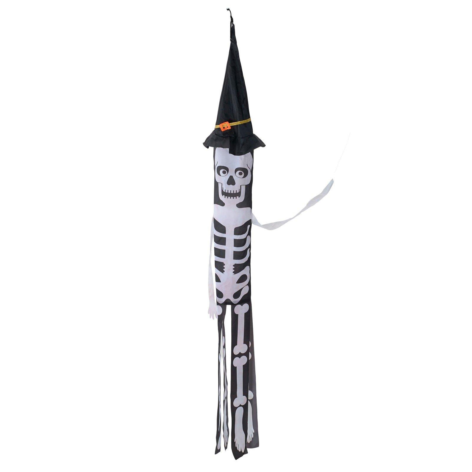 Black/White - LIFE IDEAS - 2pcs Halloween Skeleton Windsocks with Led Lights - 3