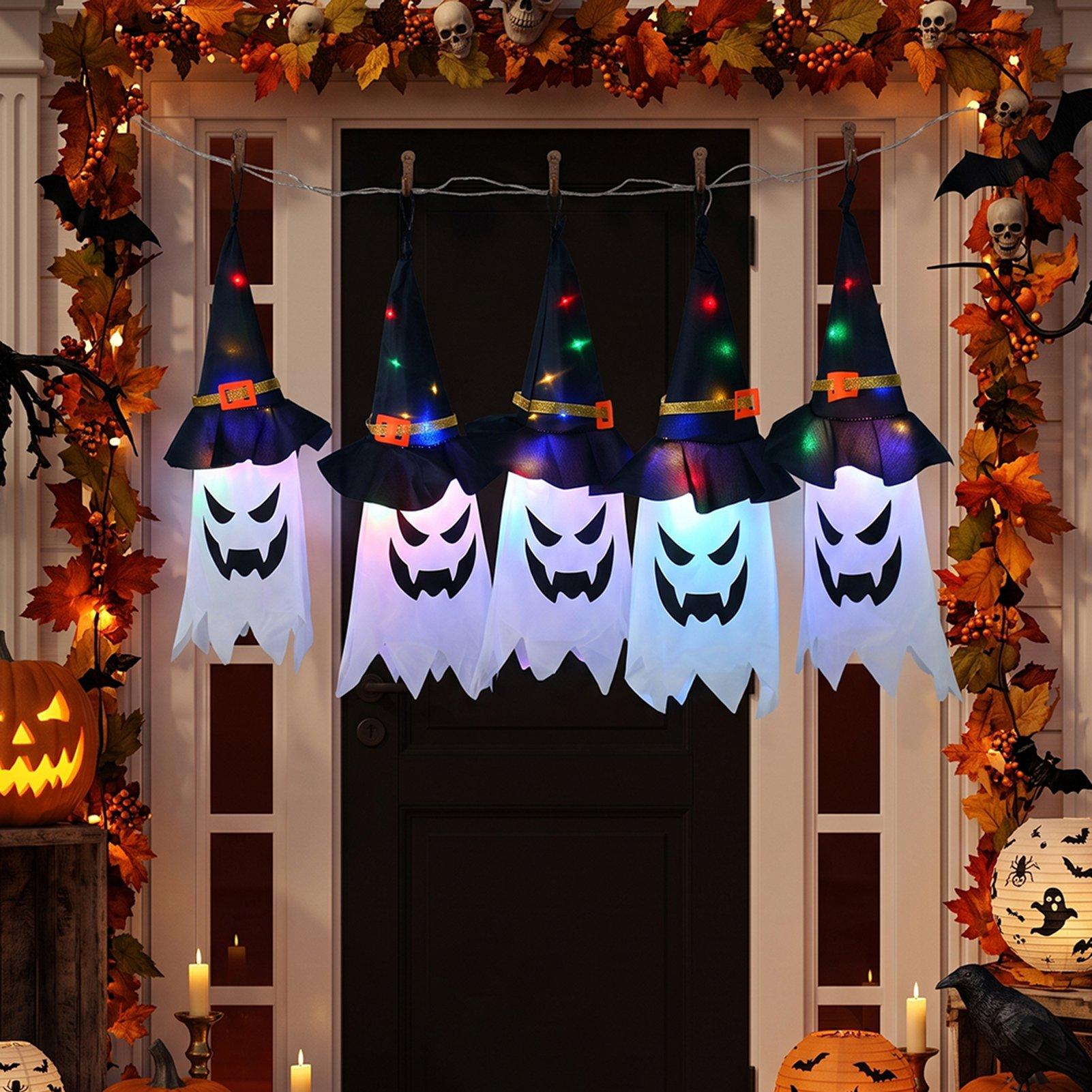 Black/White - LIFE IDEAS - 5Pcs Decorations Ghost Witch Hats with LED Lights - 1