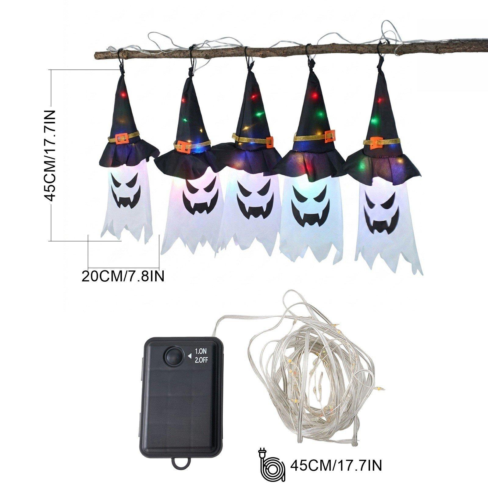 Black/White - LIFE IDEAS - 5Pcs Decorations Ghost Witch Hats with LED Lights - 2