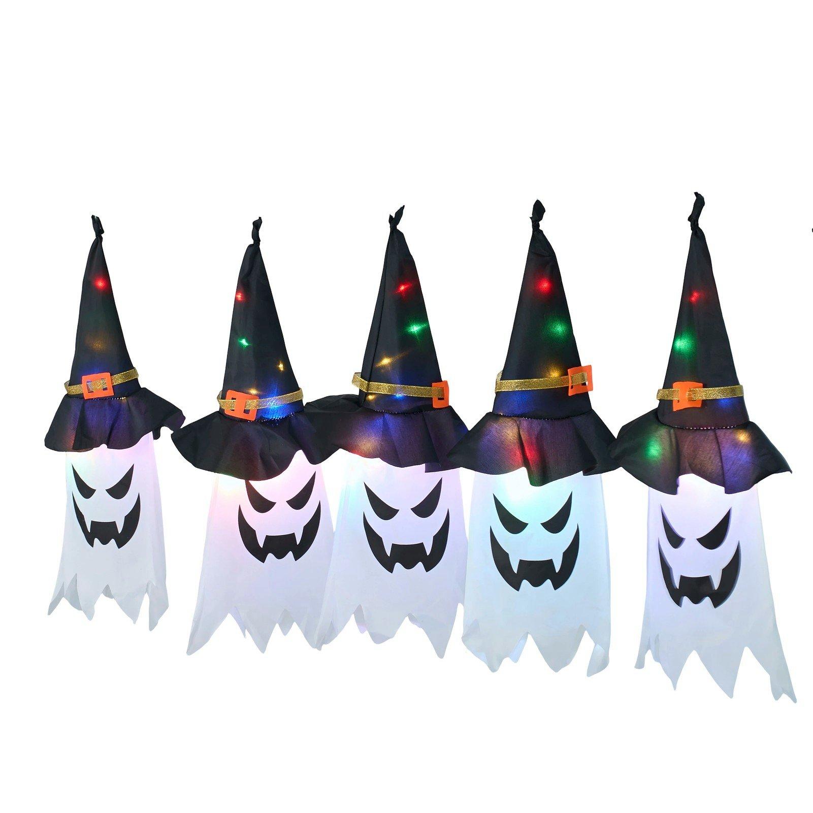Black/White - LIFE IDEAS - 5Pcs Decorations Ghost Witch Hats with LED Lights - 4