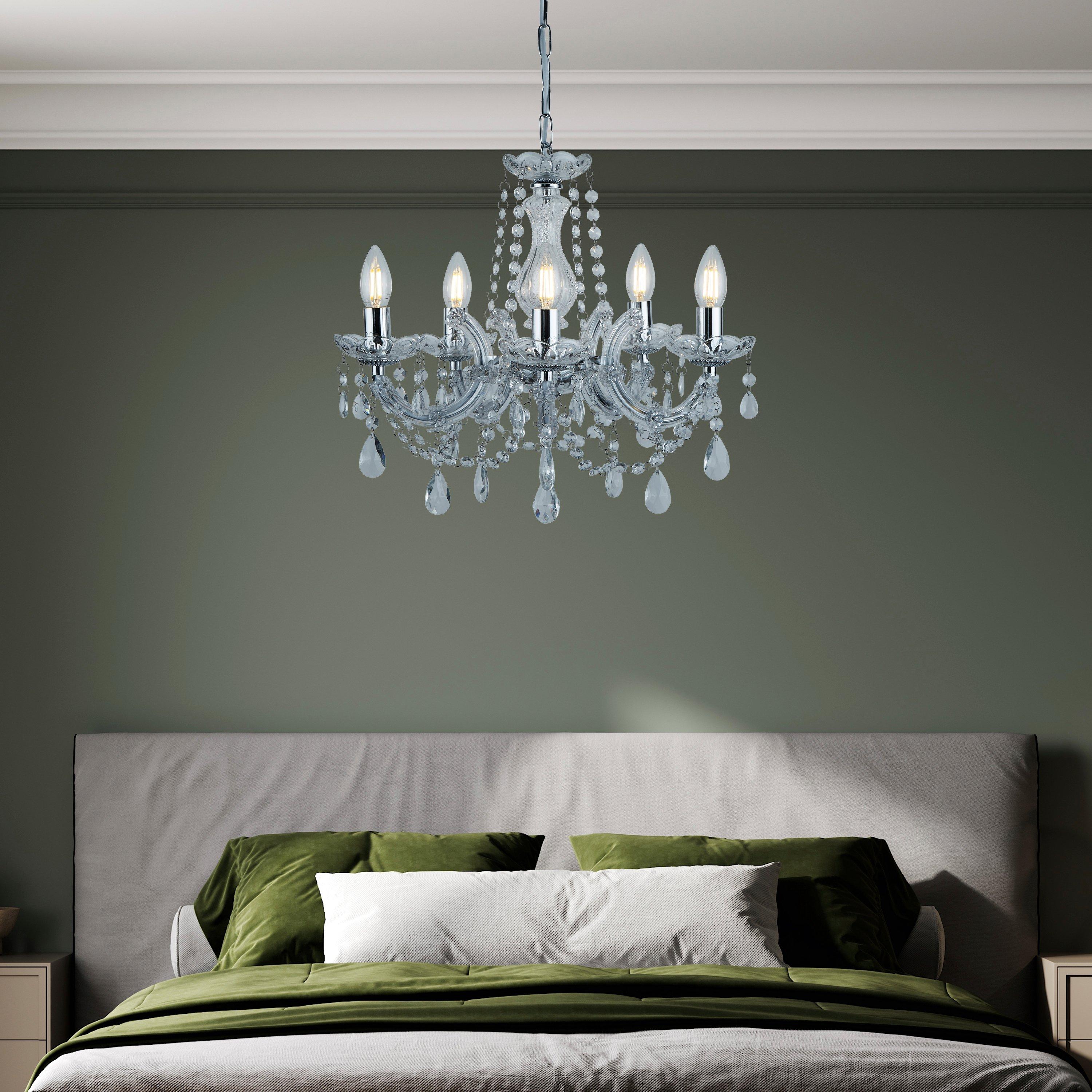 Lighting Collection Charlotte 5Lt Pendant - Chrome Metal & Clear Acryl