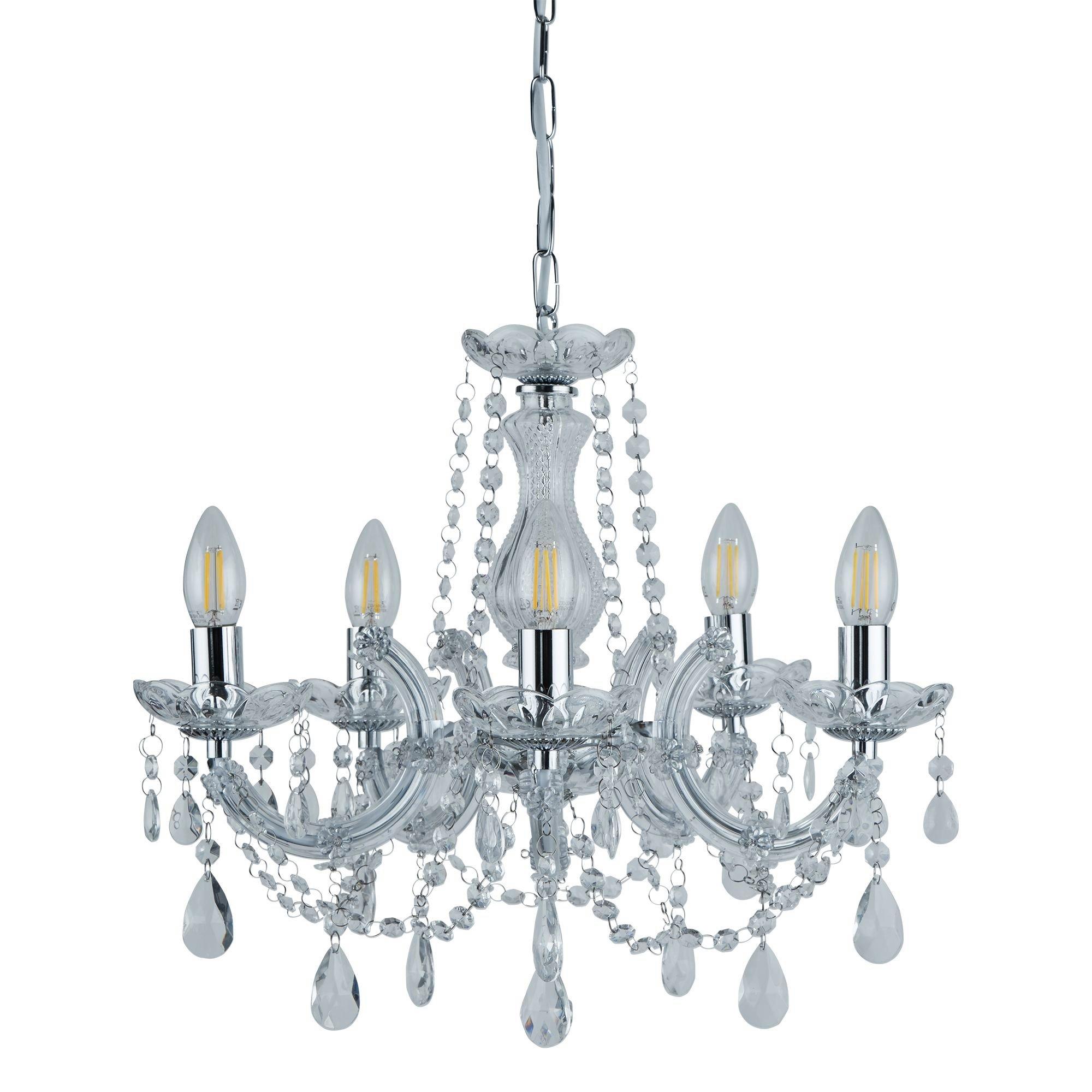 Chrome - Lighting Collection - Charlotte 5Lt Pendant - Chrome Metal & Clear Acryl - 3