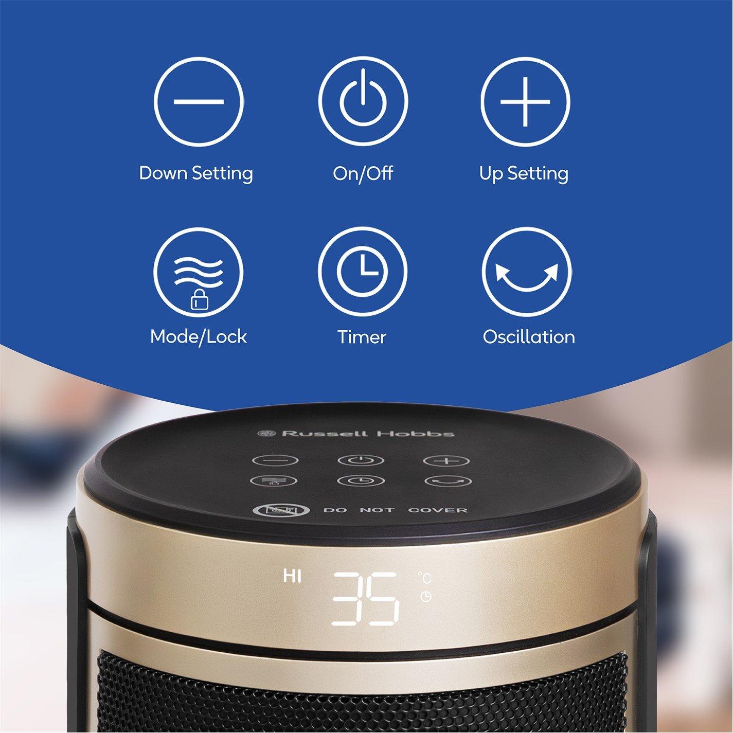 Gold / Black - Russell Hobbs - RHCH2002G Oscillating Indoor Ceramic heater - 9