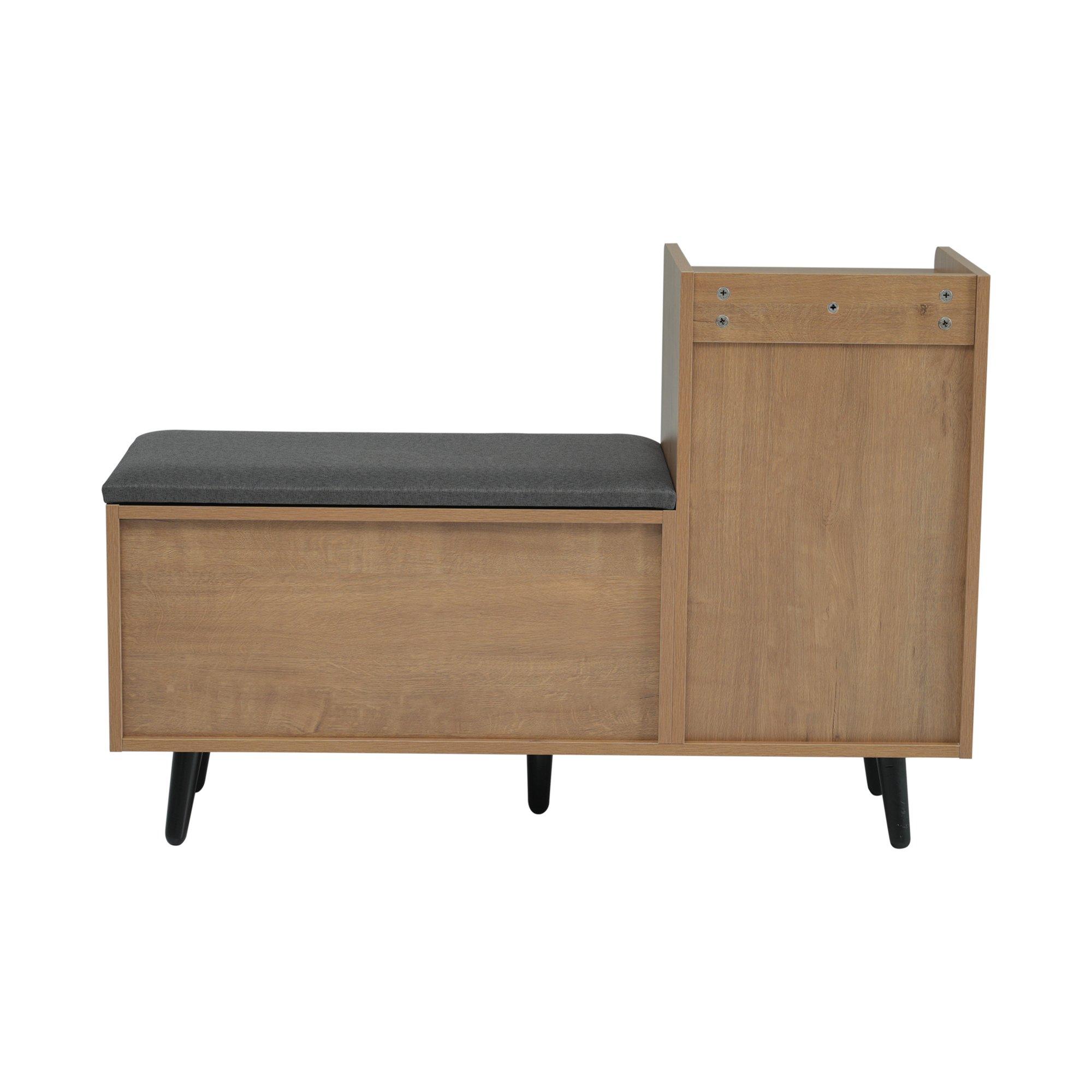 Walnut - Urban Meuble - Vintage Shoe Bench with Storage Cabinet - 12