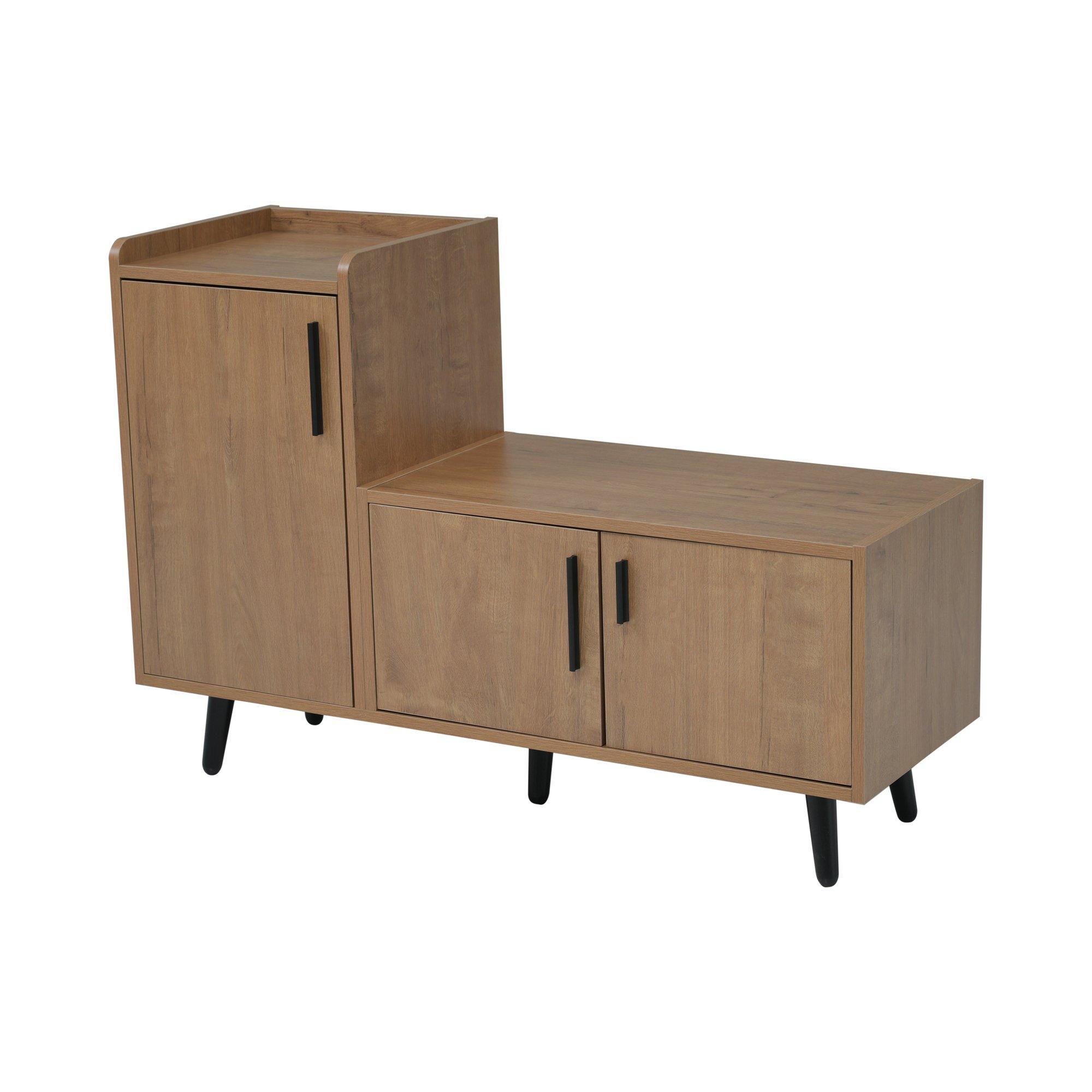 Walnut - Urban Meuble - Vintage Shoe Bench with Storage Cabinet - 16