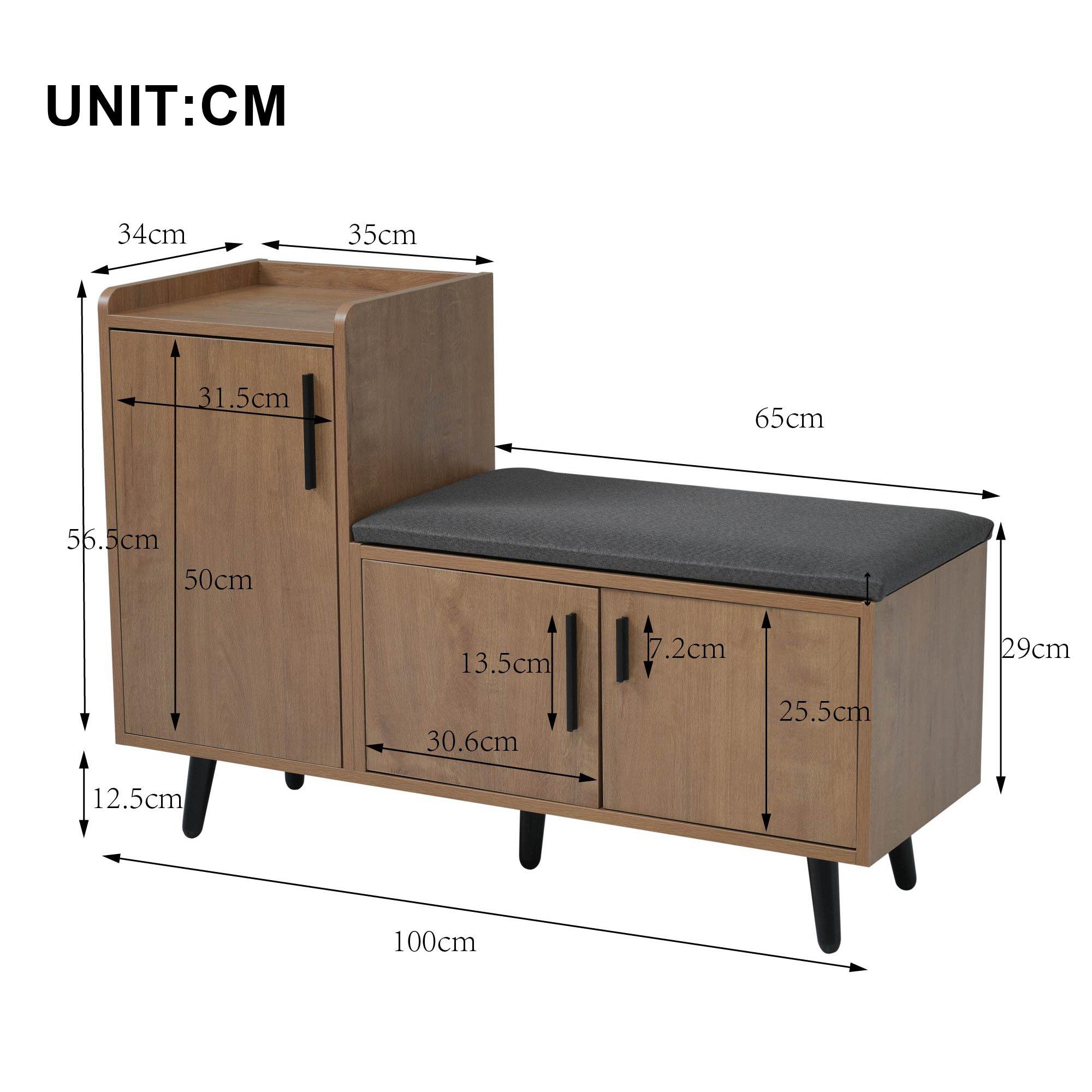 Walnut - Urban Meuble - Vintage Shoe Bench with Storage Cabinet - 6
