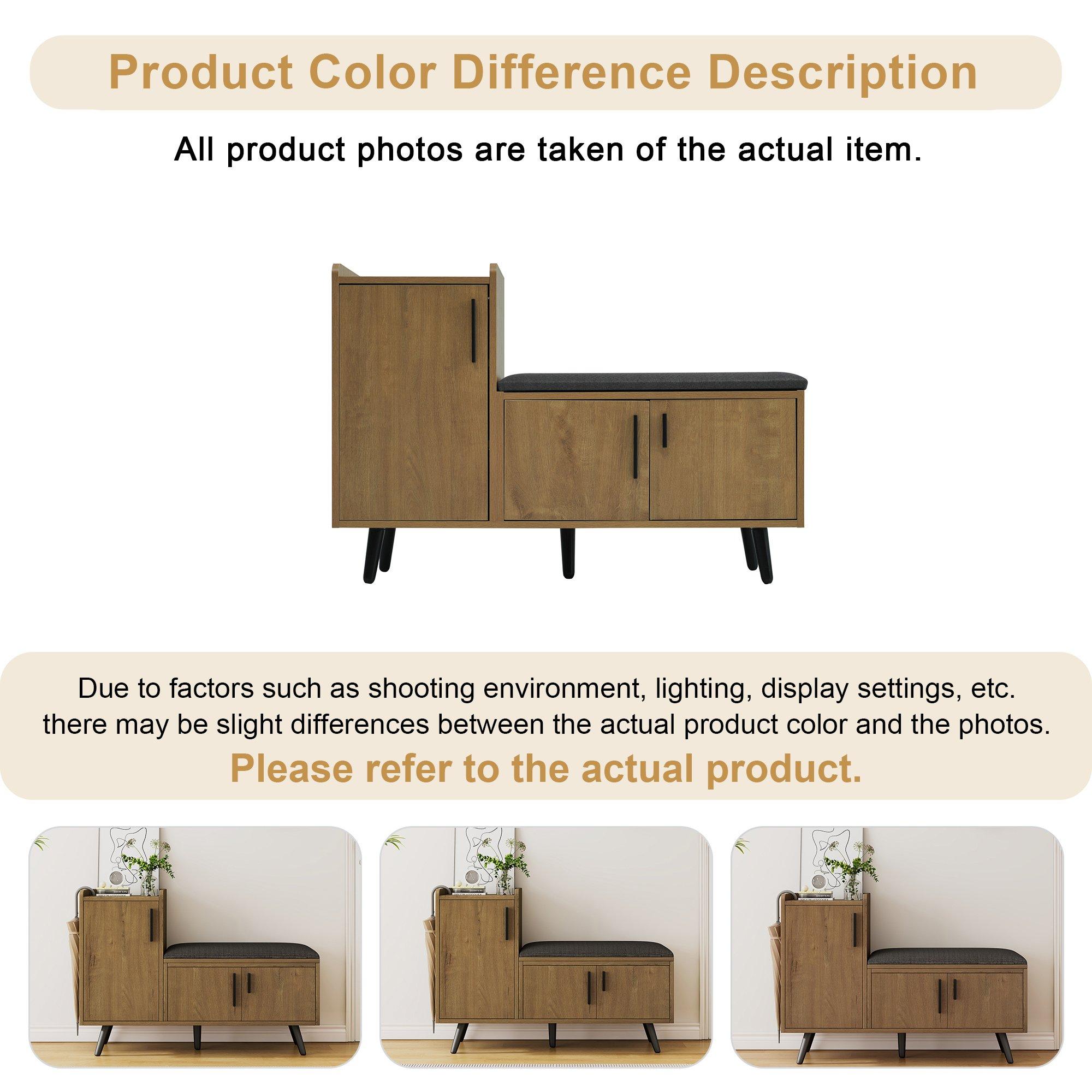 Walnut - Urban Meuble - Vintage Shoe Bench with Storage Cabinet - 9