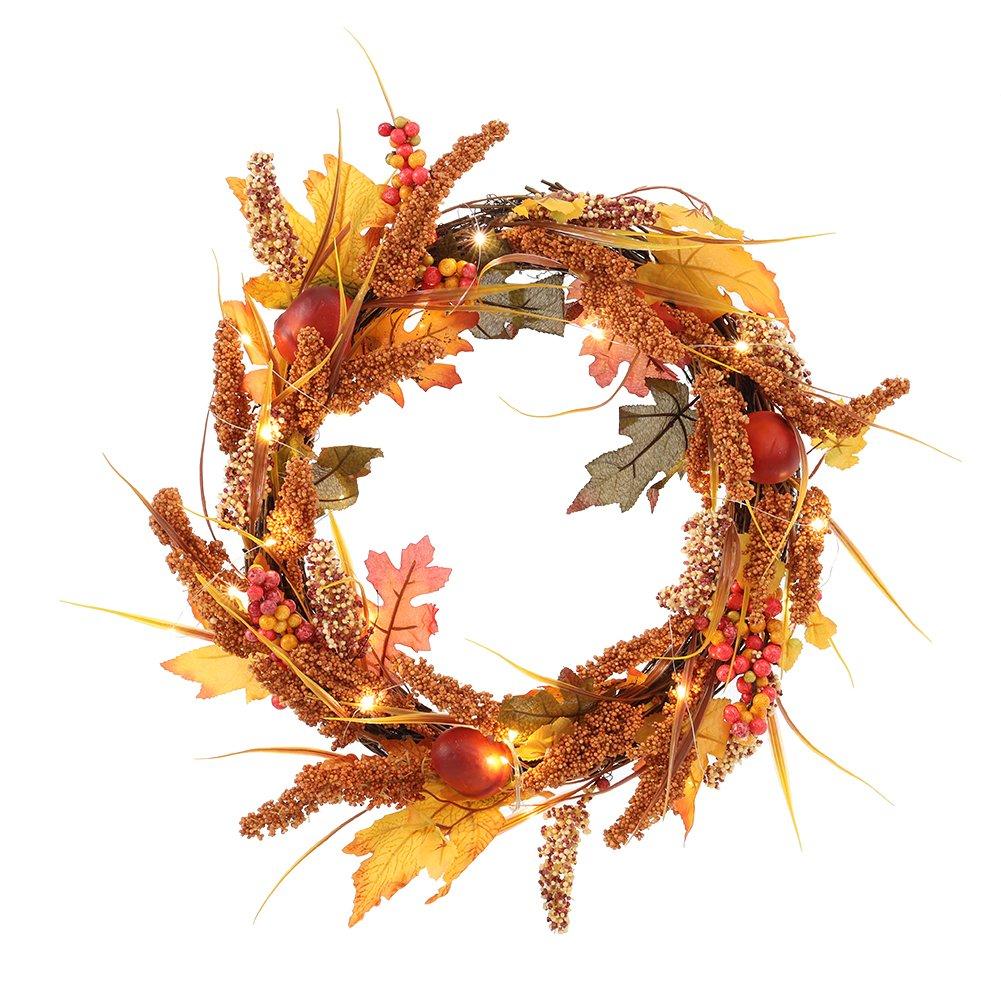 Orange - LIFE IDEAS - Autumn Golden Sorghum Door Wreath with LED Lights - 3