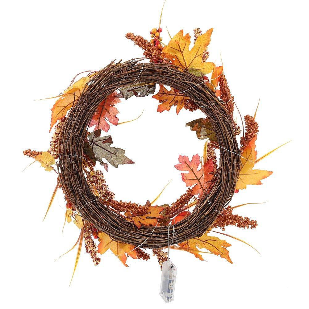 Orange - LIFE IDEAS - Autumn Golden Sorghum Door Wreath with LED Lights - 4
