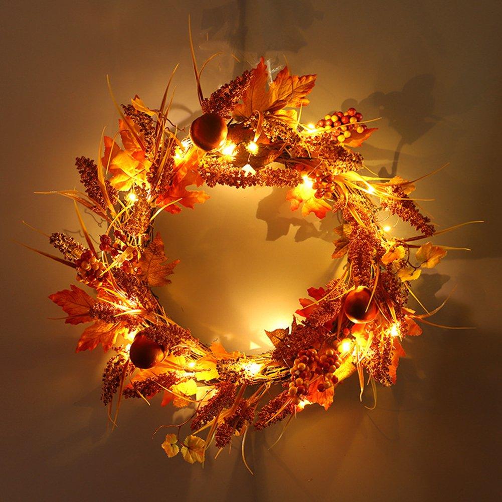 Orange - LIFE IDEAS - Autumn Golden Sorghum Door Wreath with LED Lights - 6