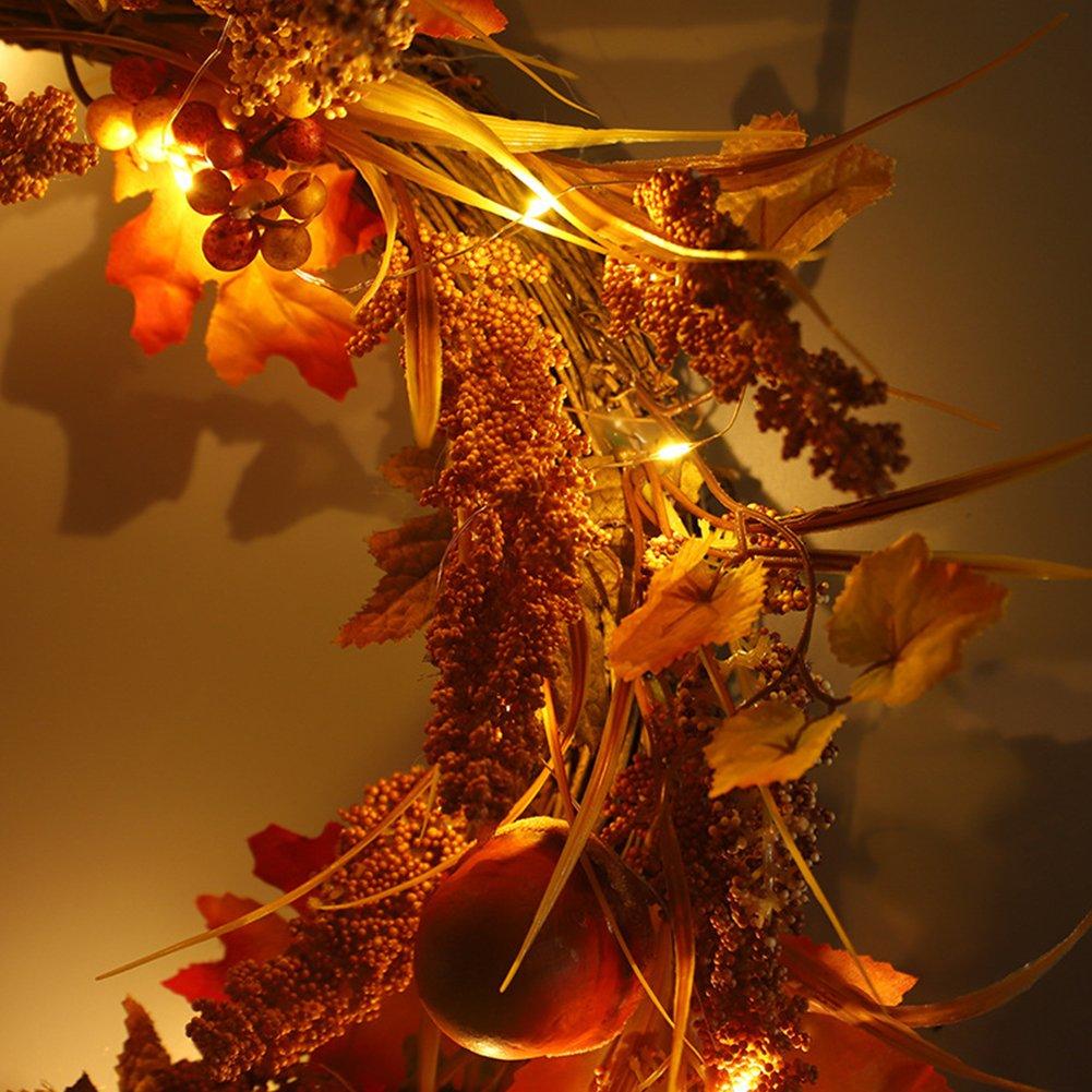 Orange - LIFE IDEAS - Autumn Golden Sorghum Door Wreath with LED Lights - 10