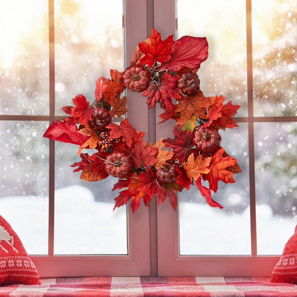 Red - LIFE IDEAS - Fall Maple Leaf Pumpkin Wreath - 1