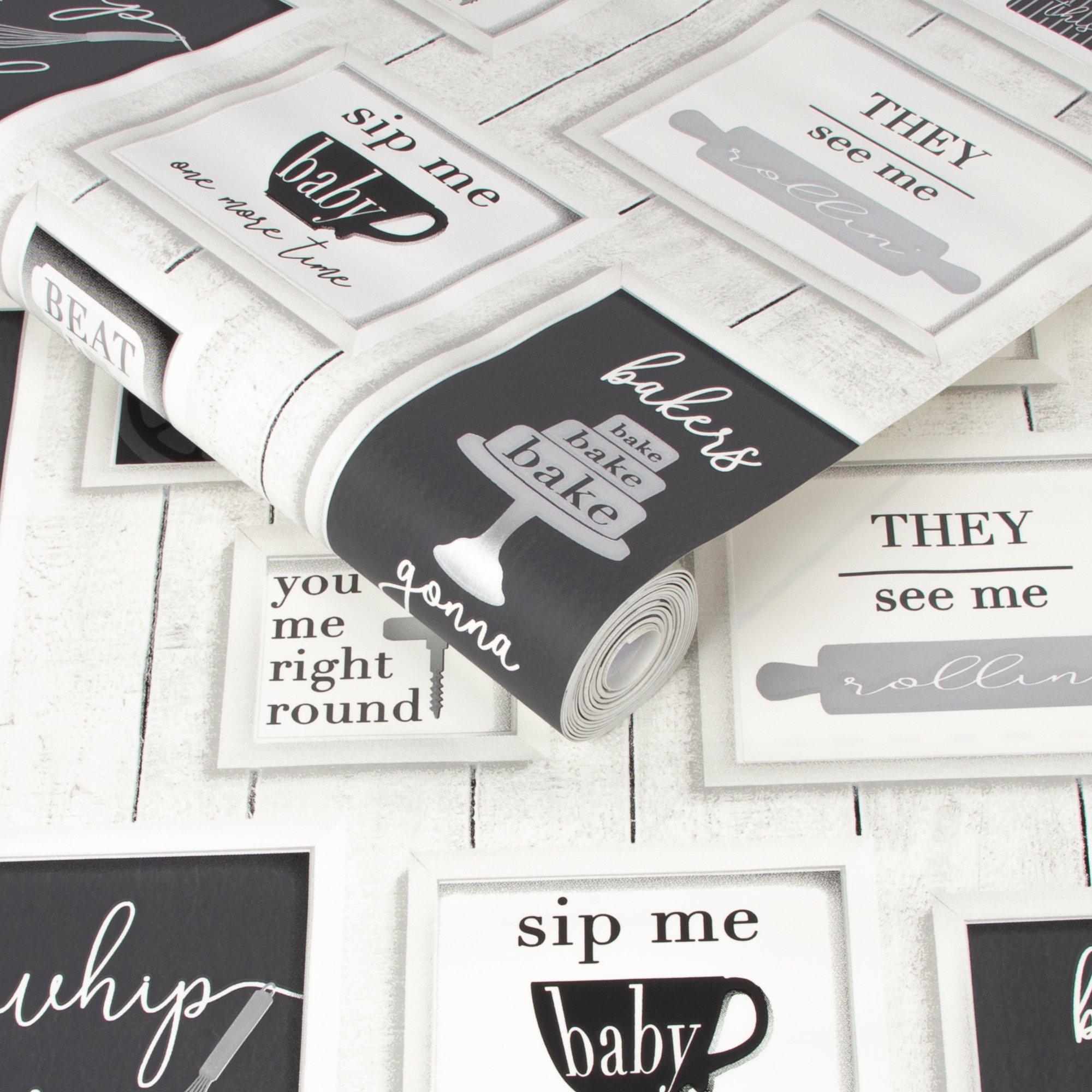 Mono - Contour - Framed Quotes Black & White Washable Wallpaper - 3