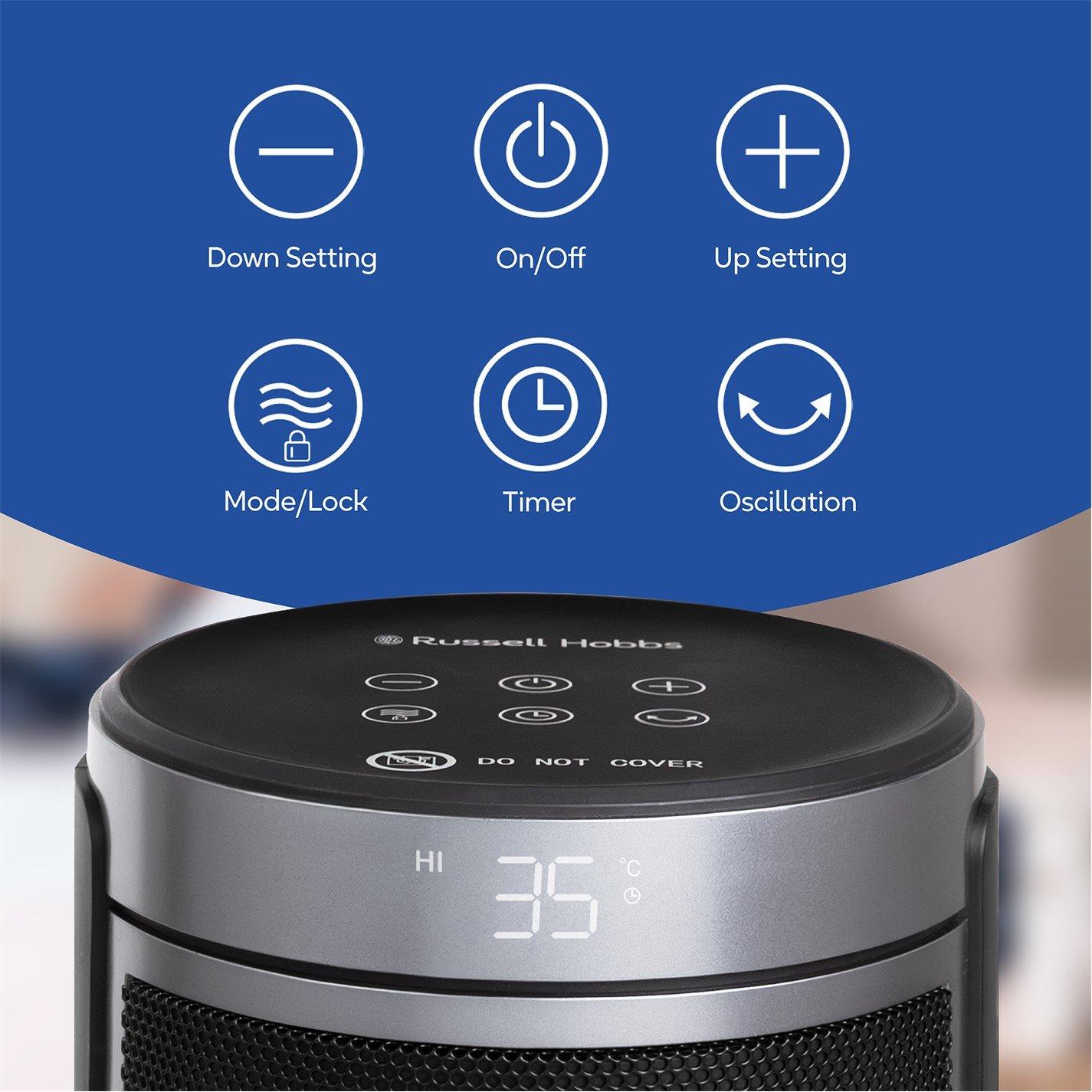 Silver / Black - Russell Hobbs - RHCH2002S Oscillating Indoor Ceramic Heater - 8