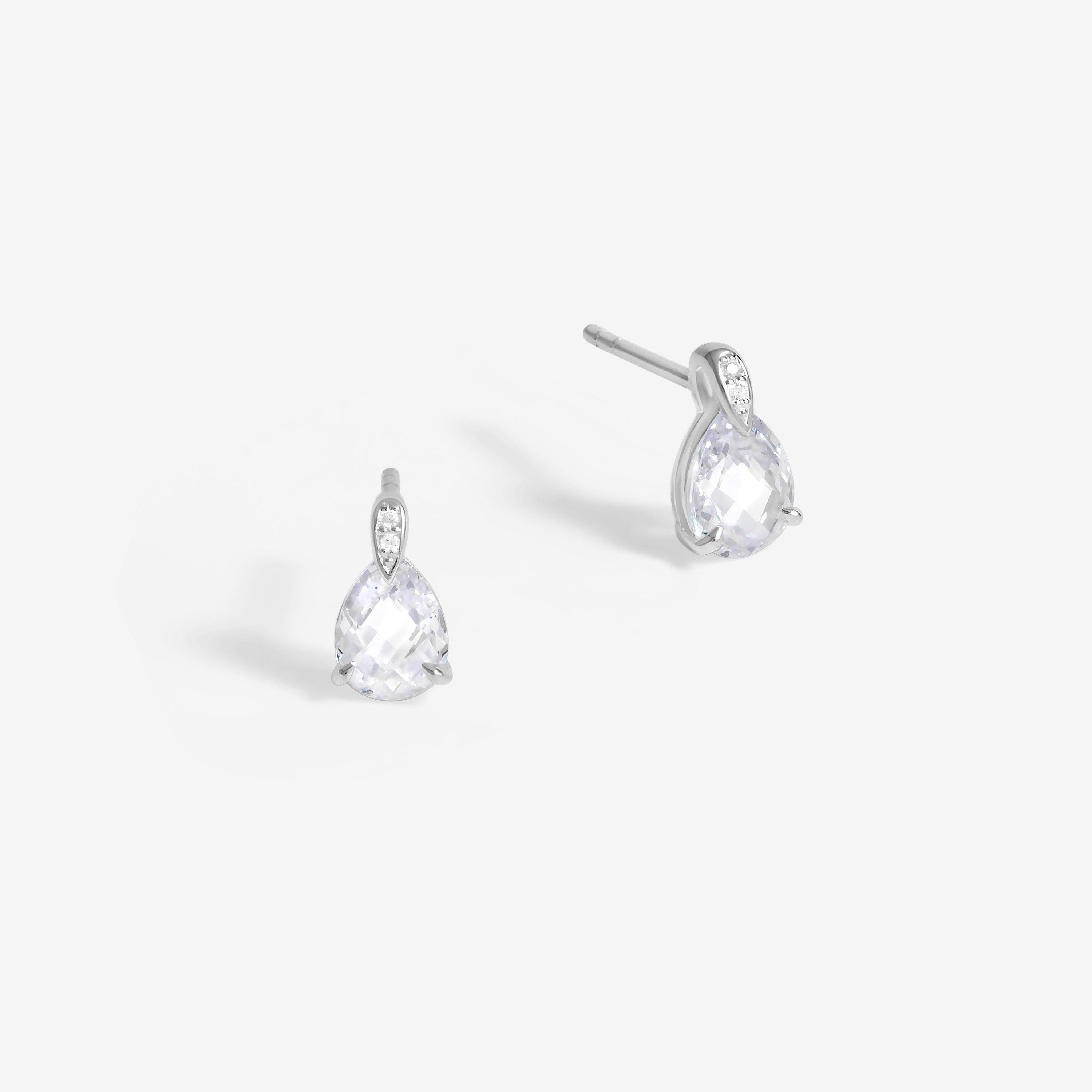Simply Women's Sterling 925 Cz Pave Pear Drop Studs Silver