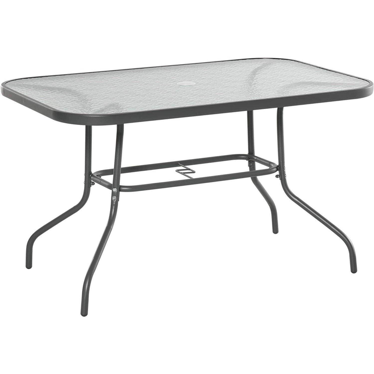 Black - Outsunny - Garden Dining Table With Glass Top - 1