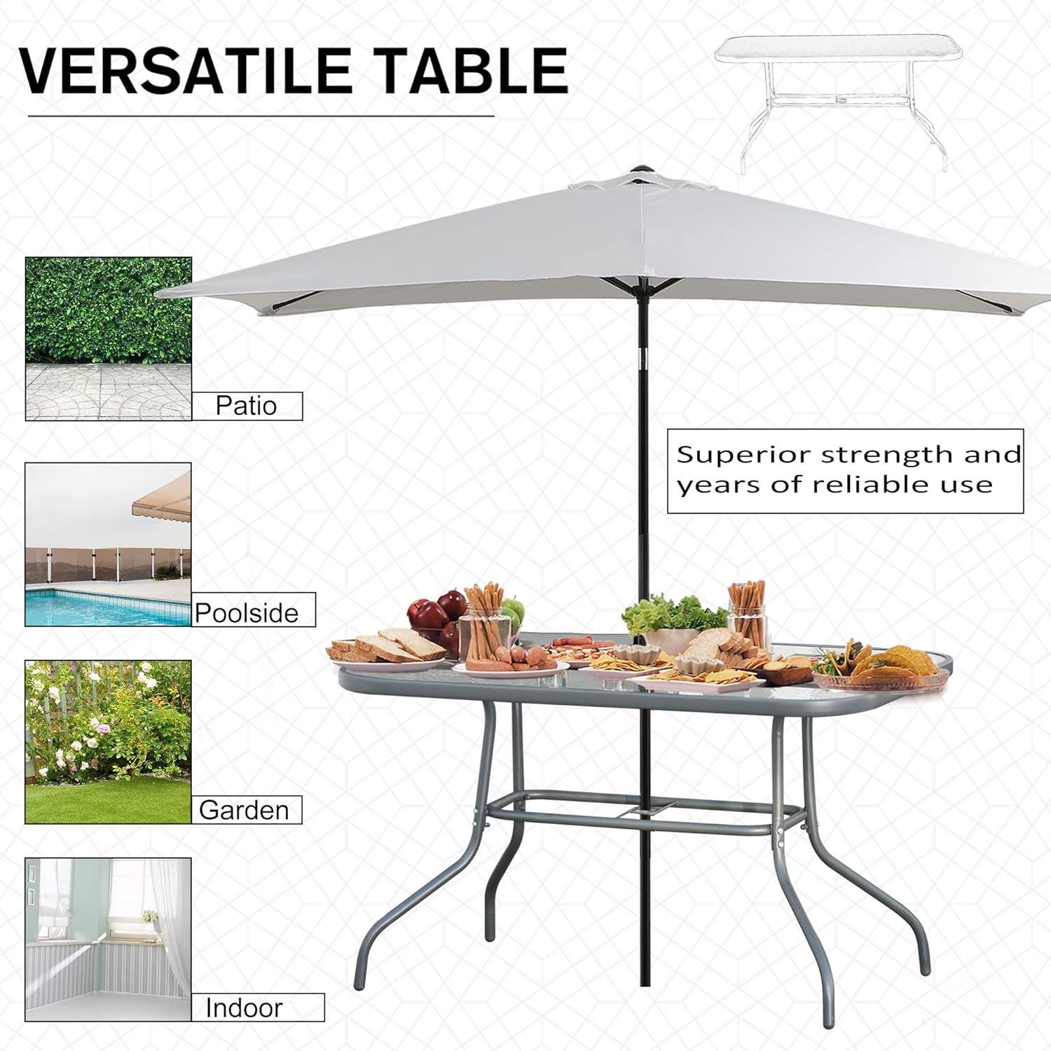 Black - Outsunny - Garden Dining Table With Glass Top - 4