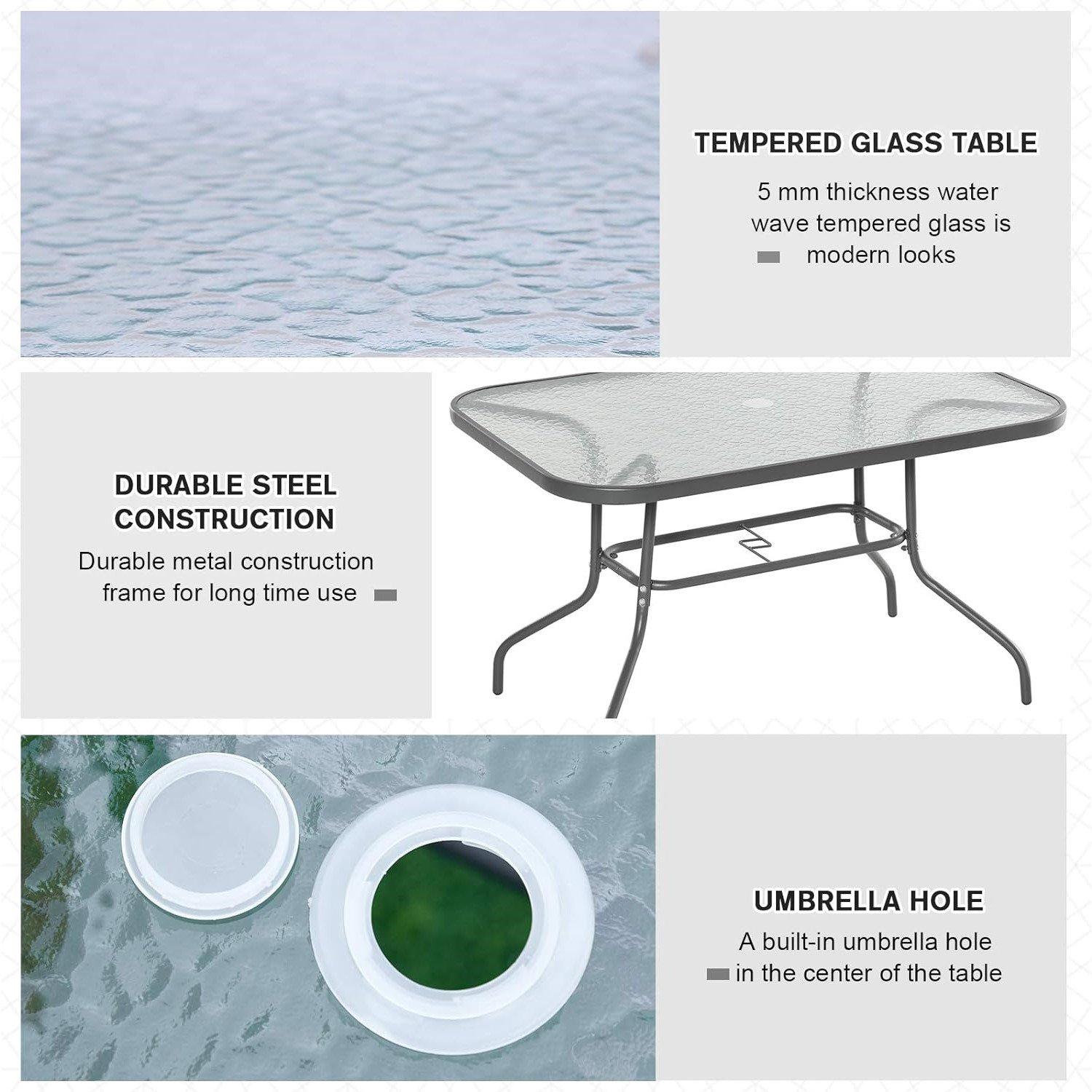 Black - Outsunny - Garden Dining Table With Glass Top - 6