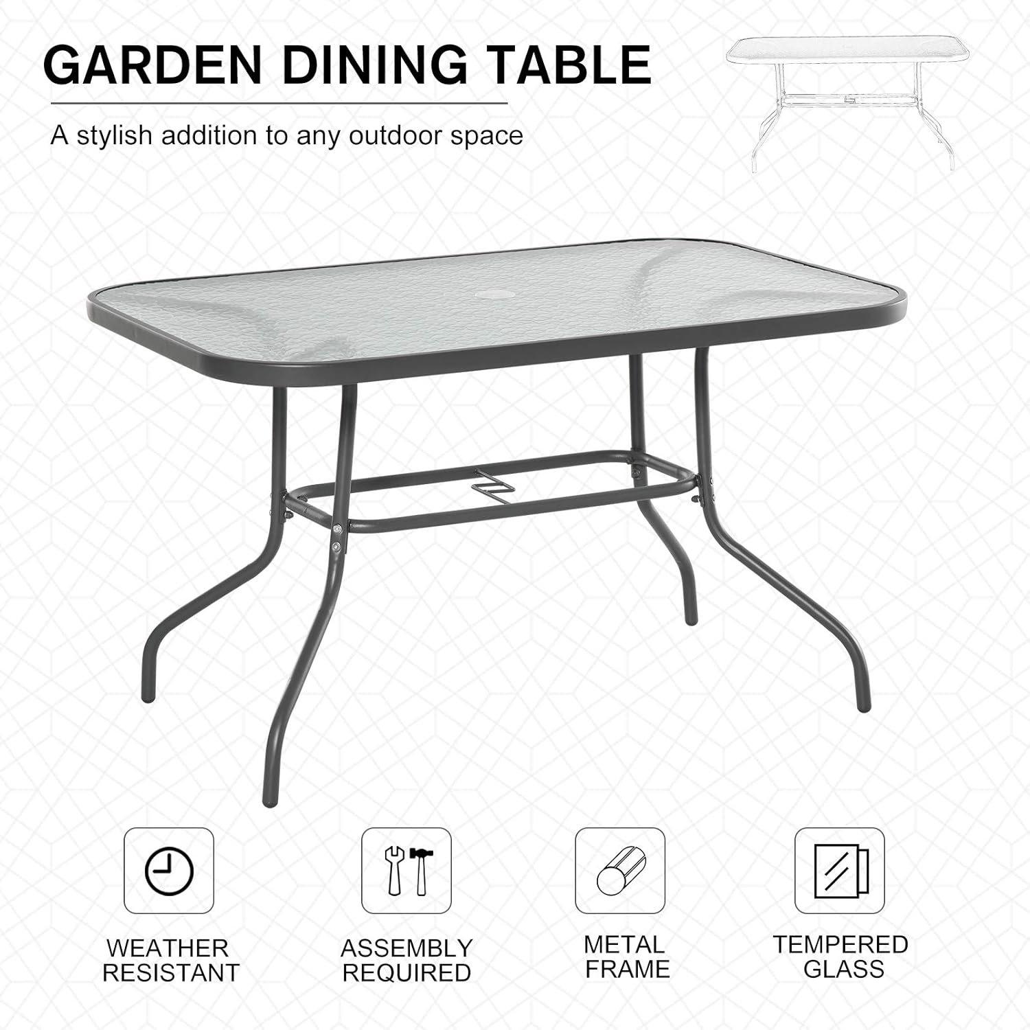 Black - Outsunny - Garden Dining Table With Glass Top - 7