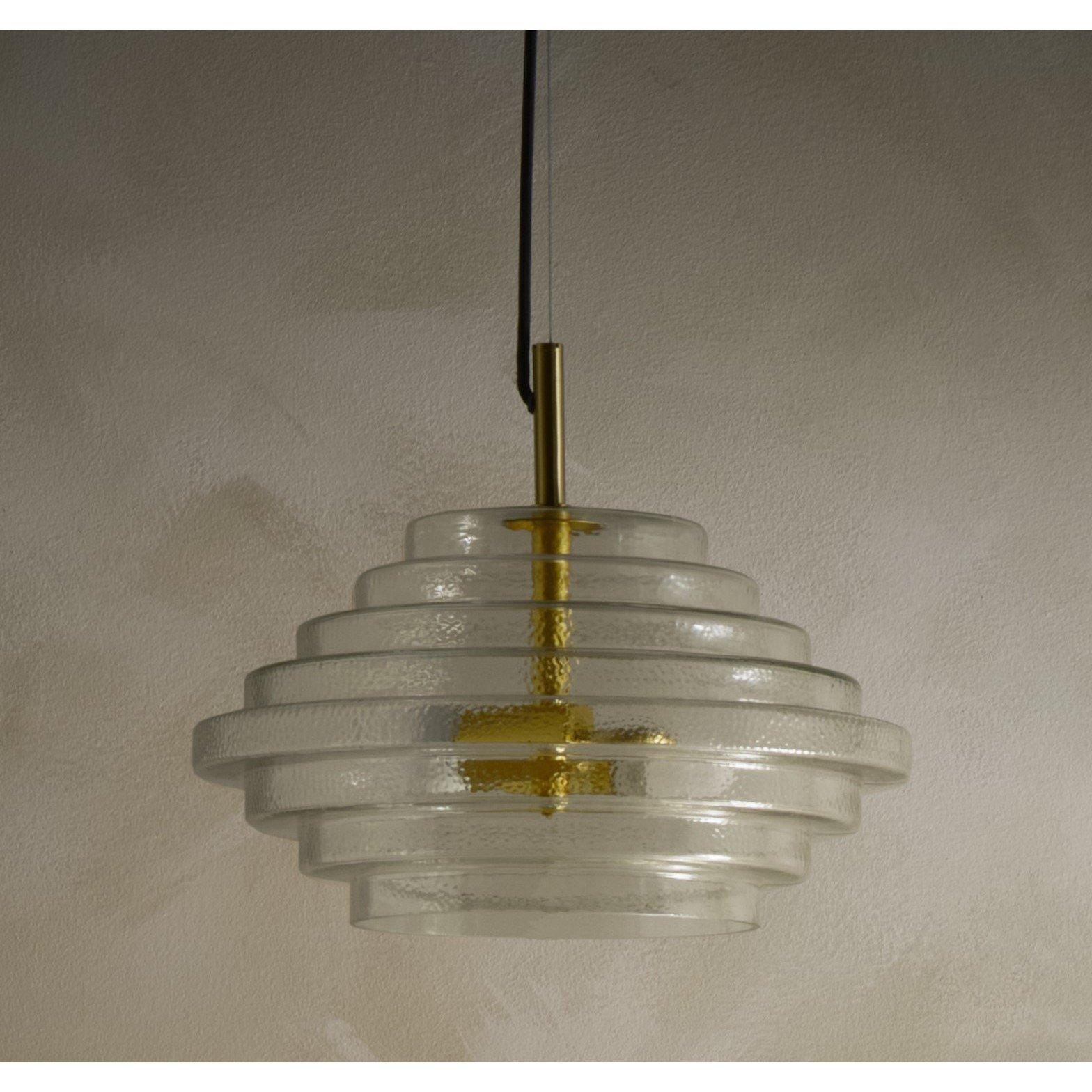 Clear - K Living - Aspen 2 Light Tiered Glass Brass Light Pendant - 1