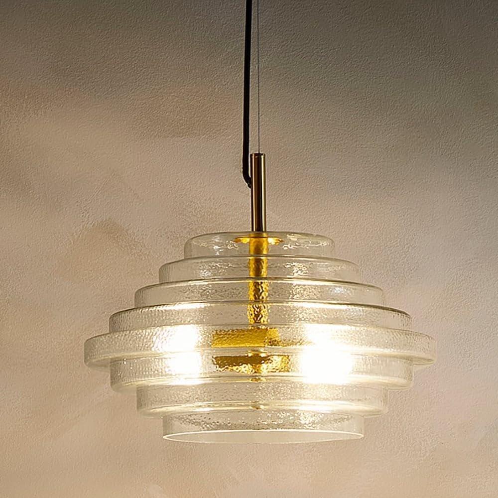 Clear - K Living - Aspen 2 Light Tiered Glass Brass Light Pendant - 2