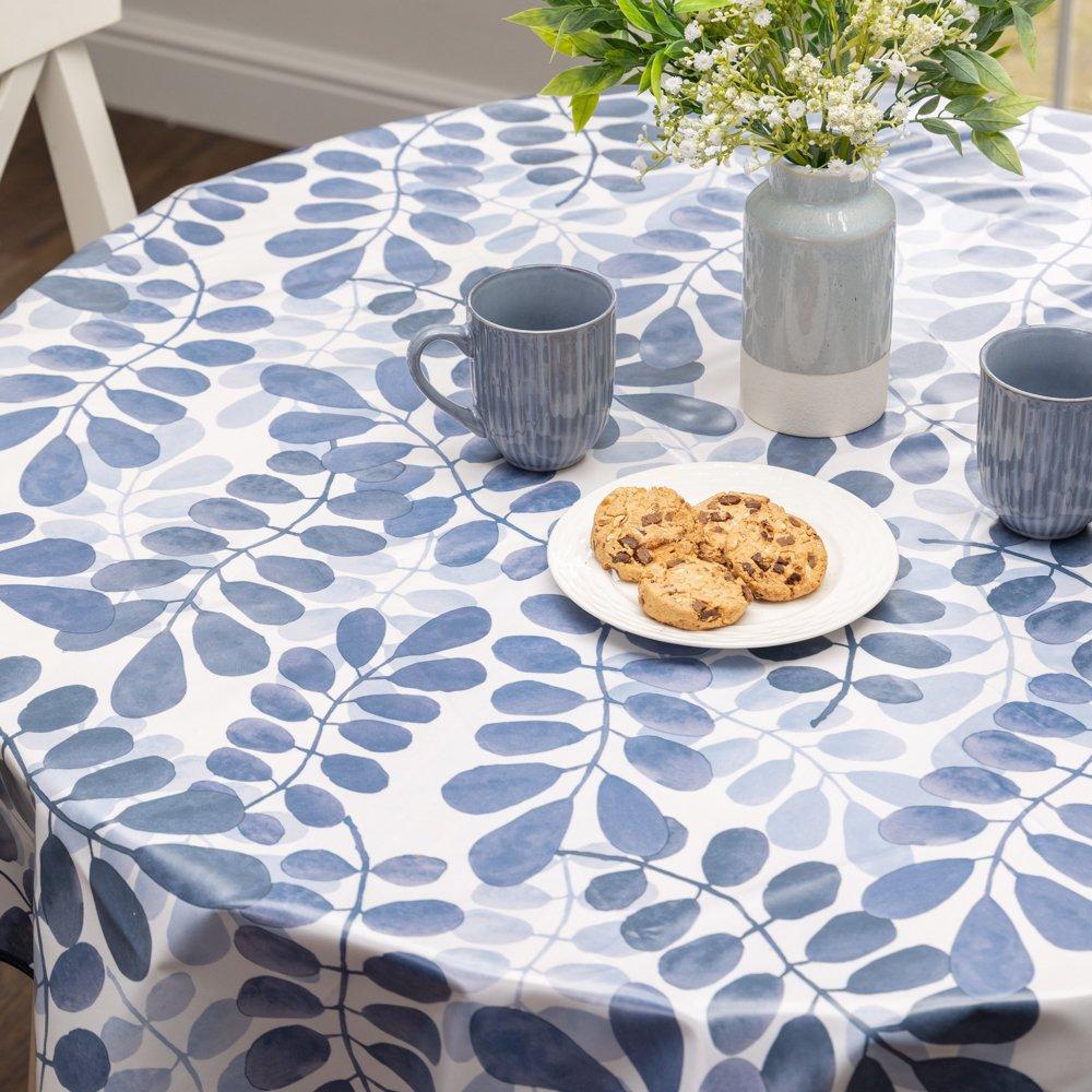 Blue - D C Fix - Leaves Wipe Clean Polyester Tablecloth - 1