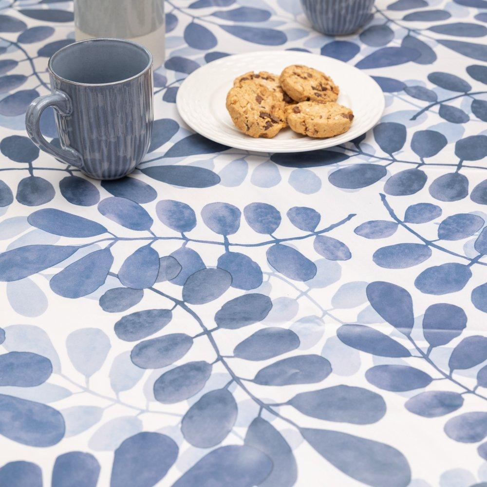 Blue - D C Fix - Leaves Wipe Clean Polyester Tablecloth - 3