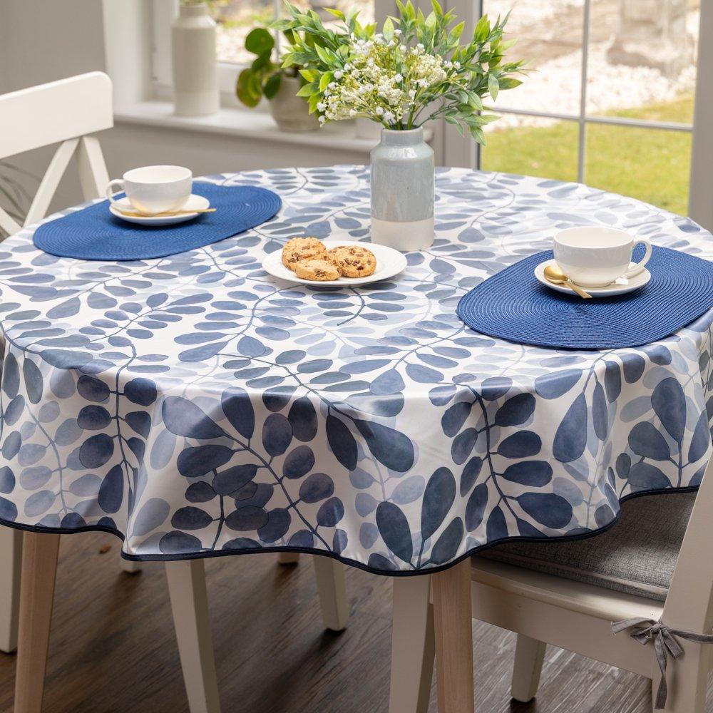 Blue - D C Fix - Leaves Wipe Clean Polyester Tablecloth - 4