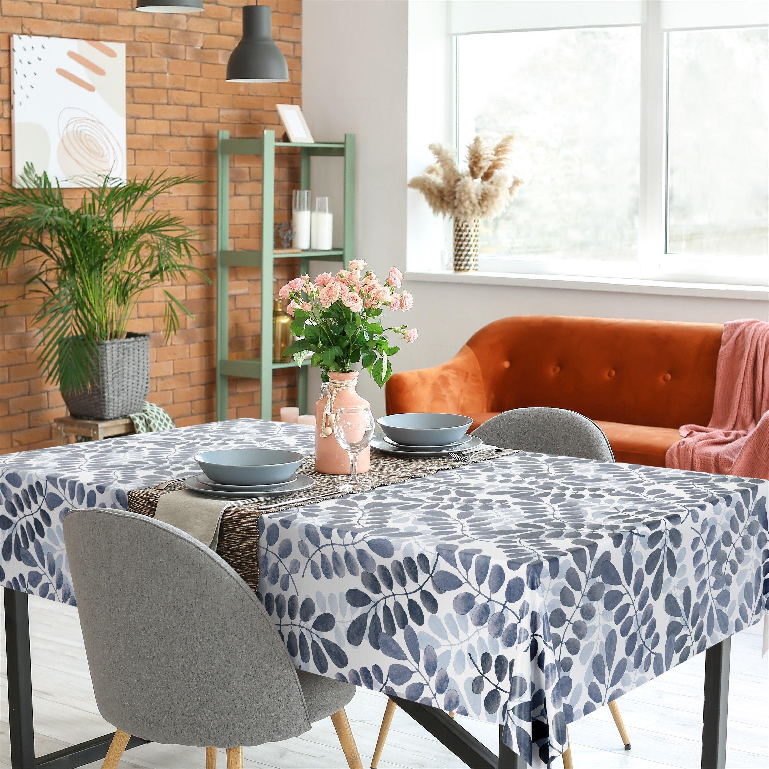 Blue - D C Fix - Leaves Wipe Clean Polyester Tablecloth - 5